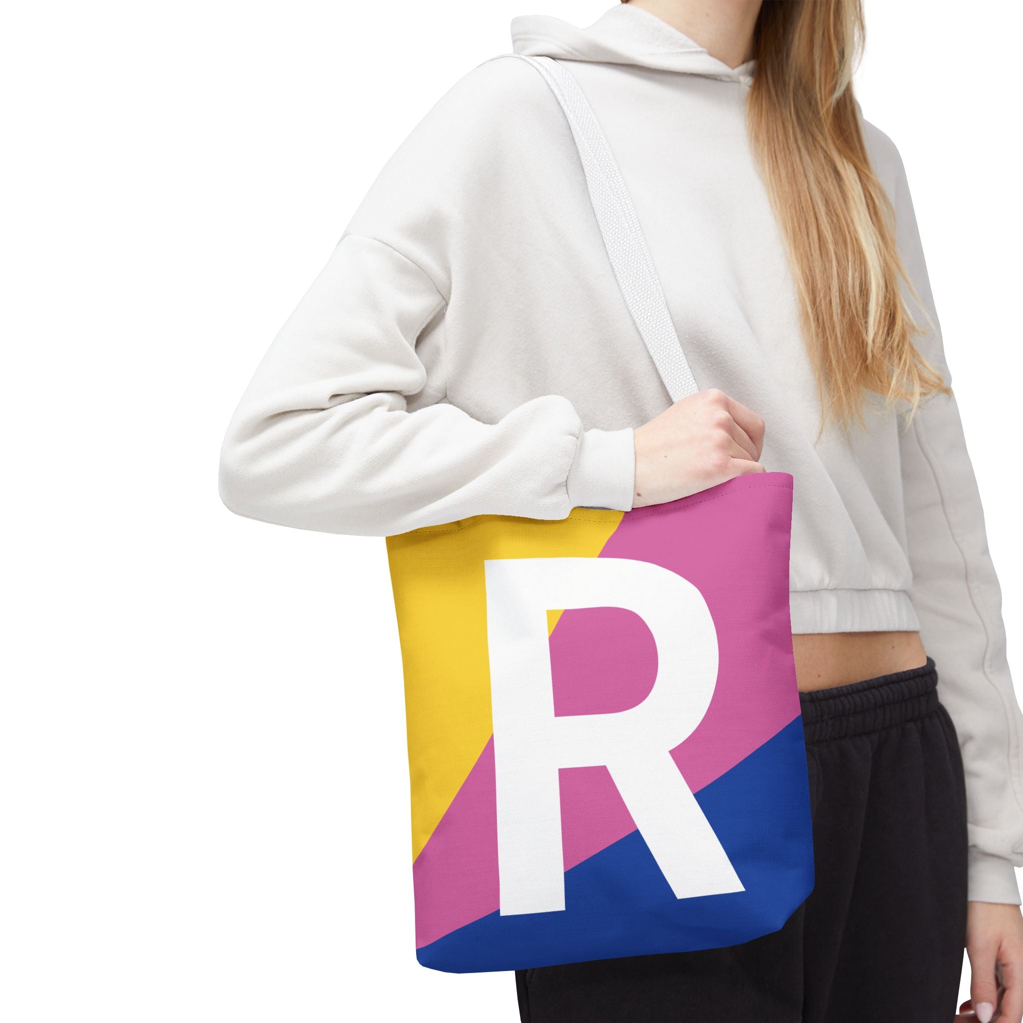 Monogram 'R' Colorblock Tote Bag — Personalized Initial R Shoulder Tote