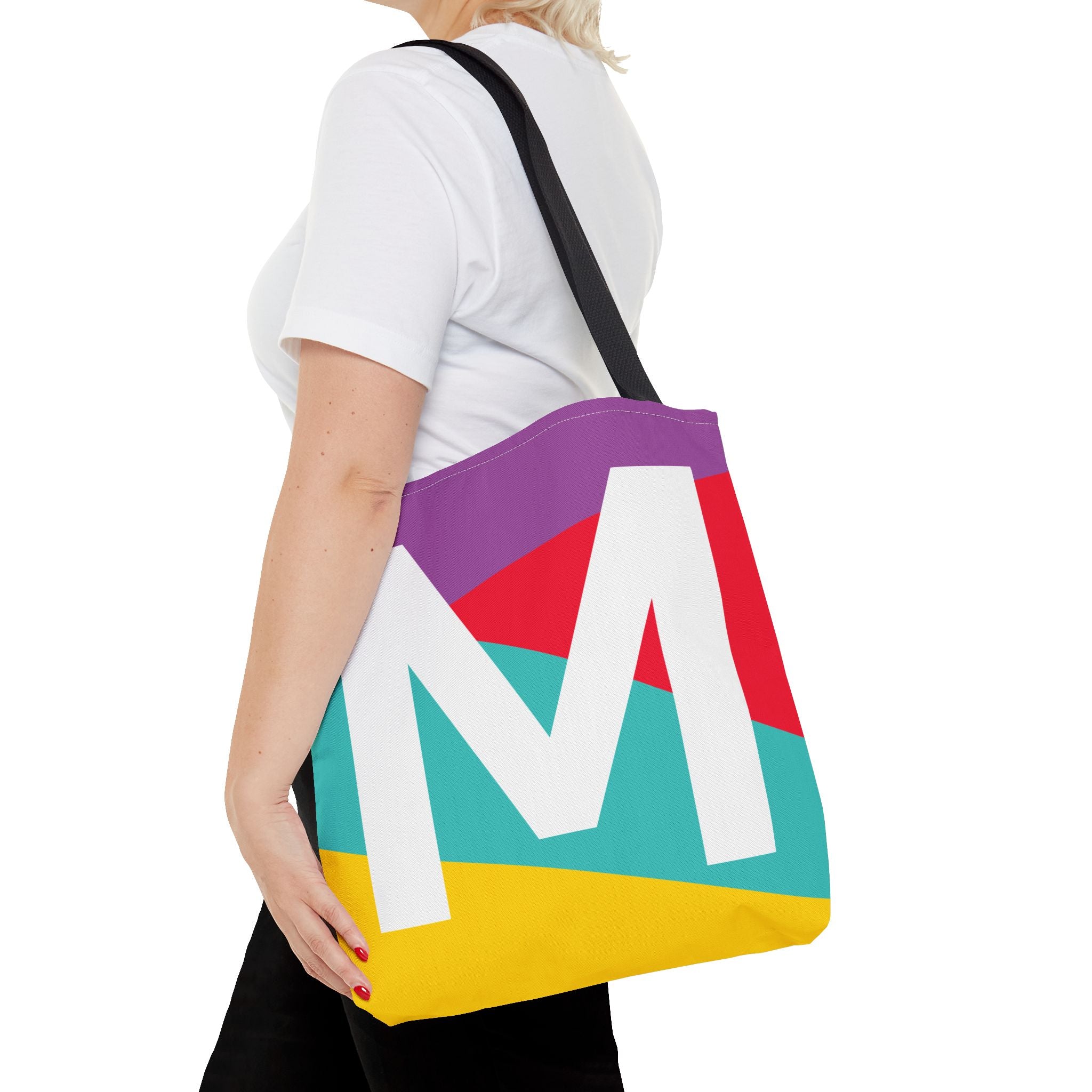 Monogram 'M' Colorblock Tote Bag — Personalized Initial M Shoulder Tote