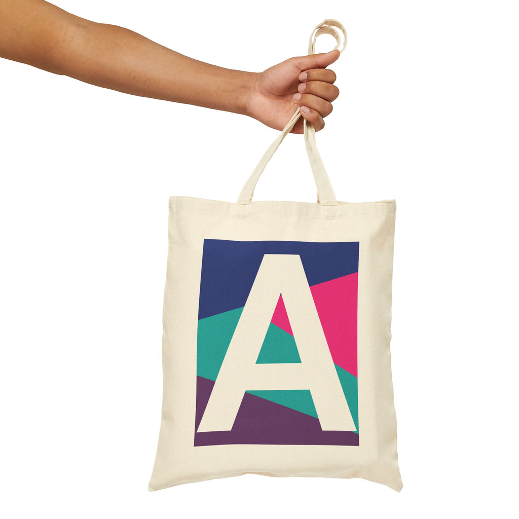 Initial A Colorblock Canvas Tote Bag — Monogram Letter A Reusable Grocery Tote