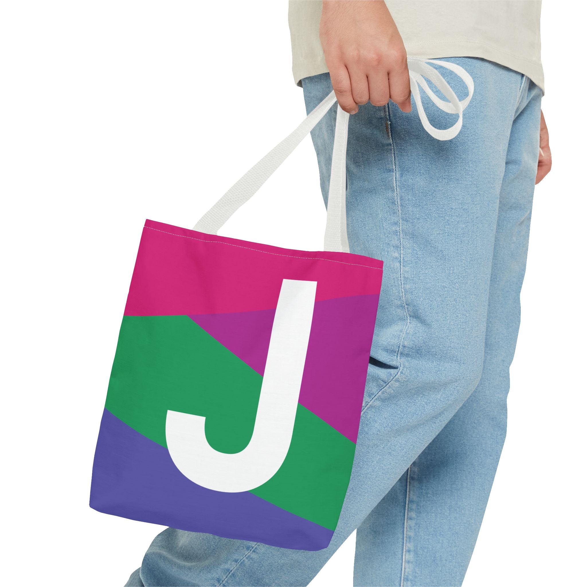 Monogram 'J' Colorblock Tote Bag — Personalized Initial J Shoulder Tote