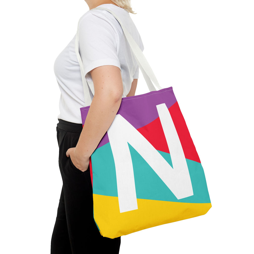 Monogram 'N' Colorblock Tote Bag — Personalized Initial N Shoulder Tote