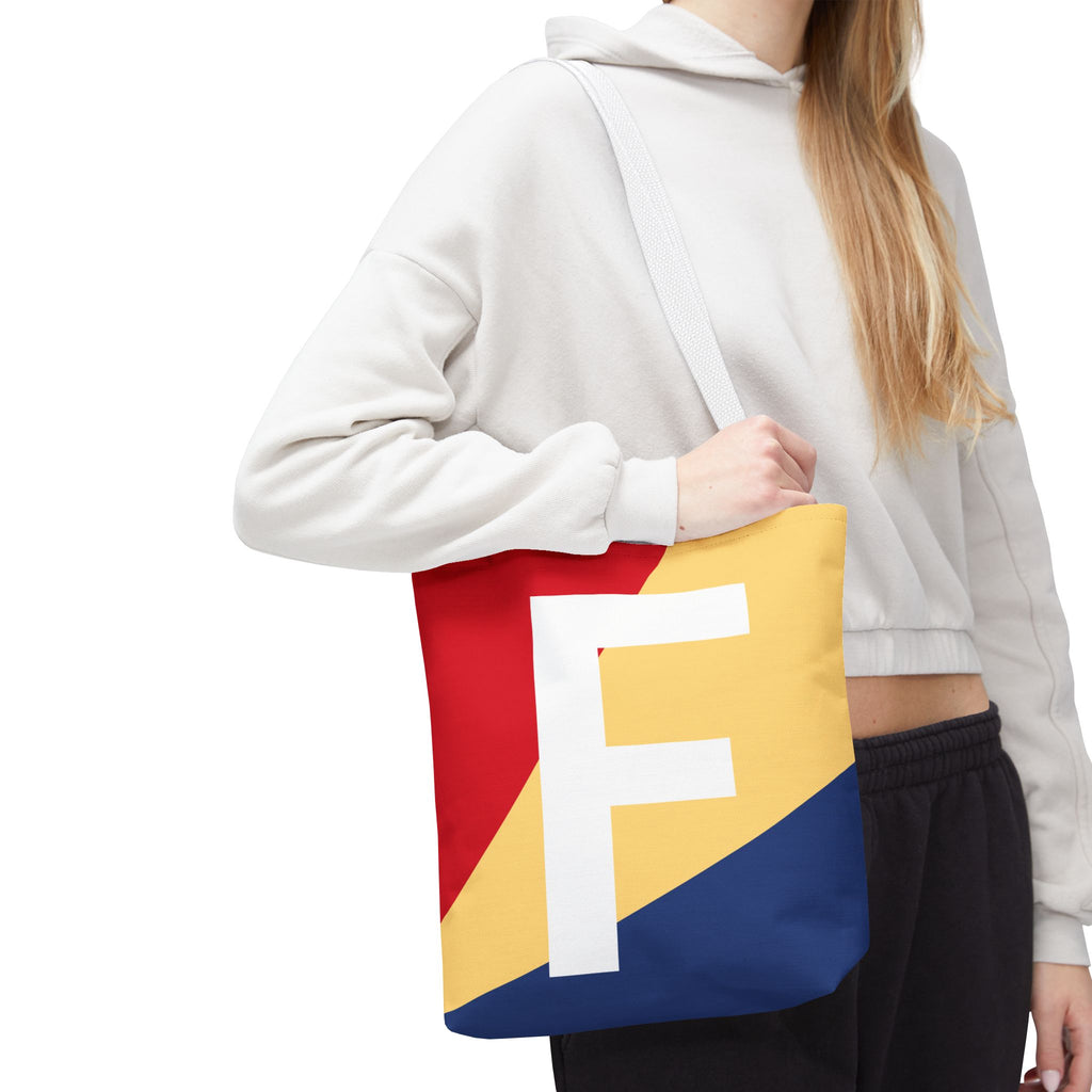 Monogram 'F' Colorblock Tote Bag — Personalized Initial F Shoulder Tote