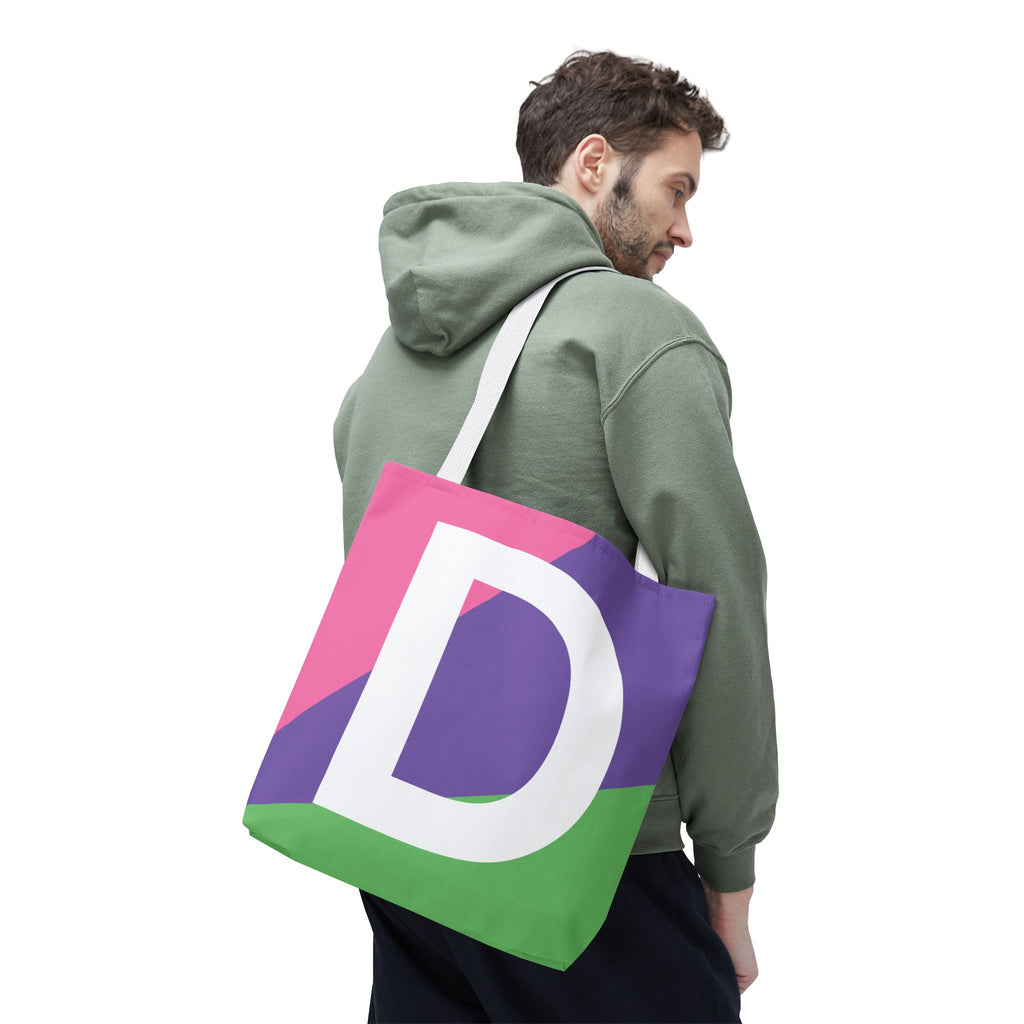 Monogram 'D' Colorblock Tote Bag — Personalized Initial D Shoulder Tote