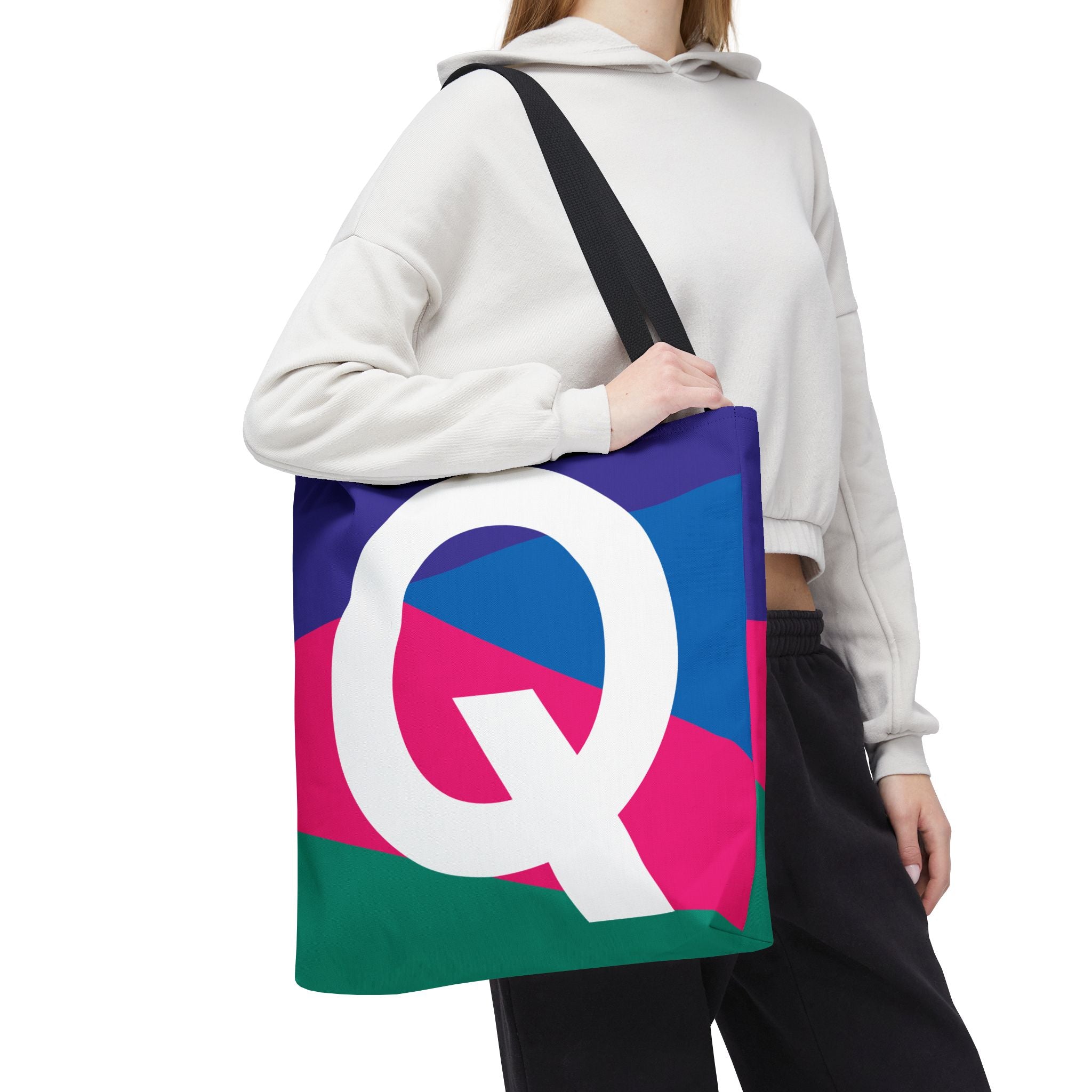 Monogram 'Q' Colorblock Tote Bag — Personalized Initial Q Shoulder Tote