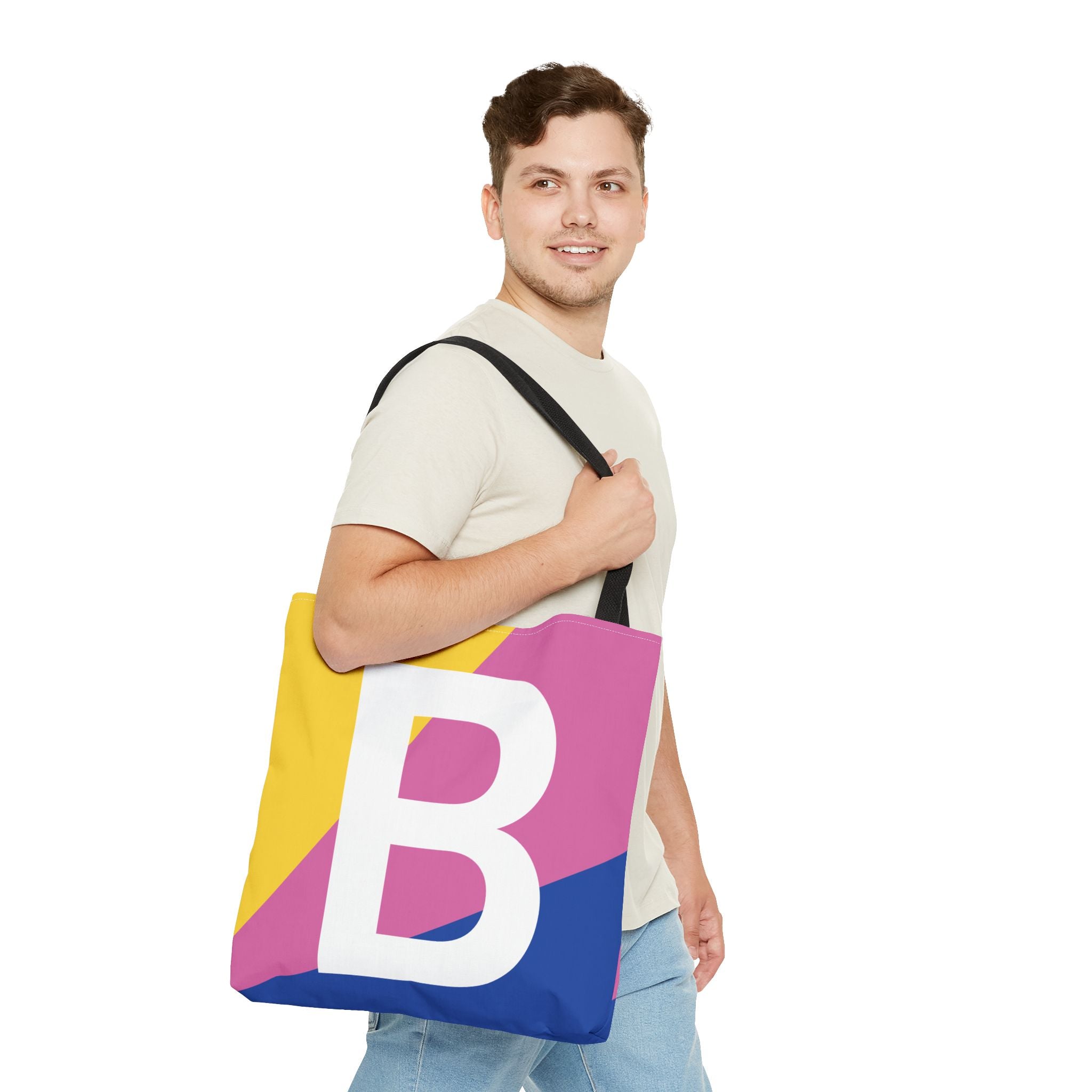 Monogram 'B' Colorblock Tote Bag — Personalized Initial B Shoulder Tote