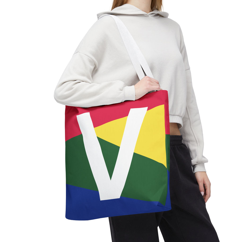 Monogram 'V' Colorblock Tote Bag — Personalized Initial V Shoulder Tote