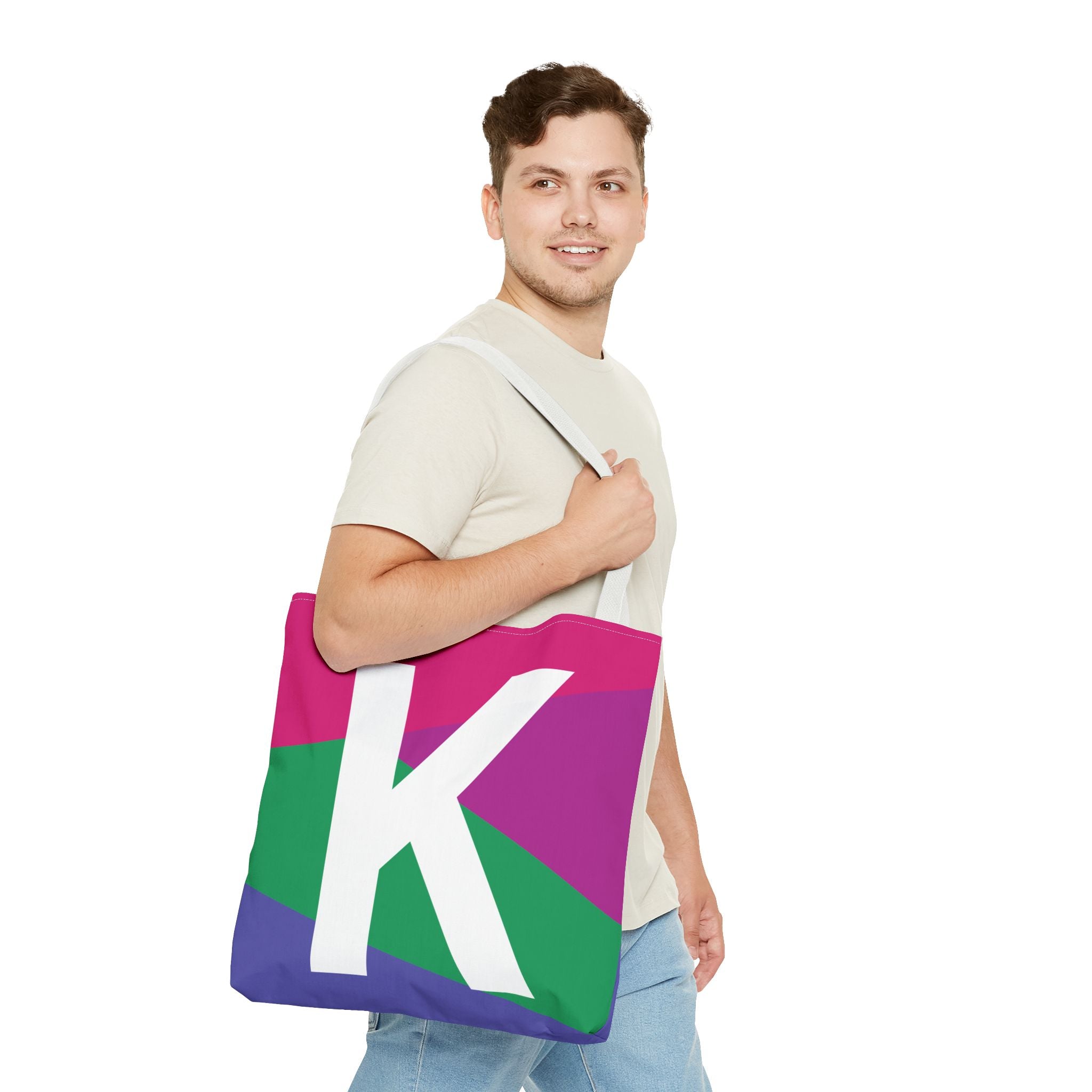 Monogram 'K' Colorblock Tote Bag — Personalized Initial K Shoulder Tote