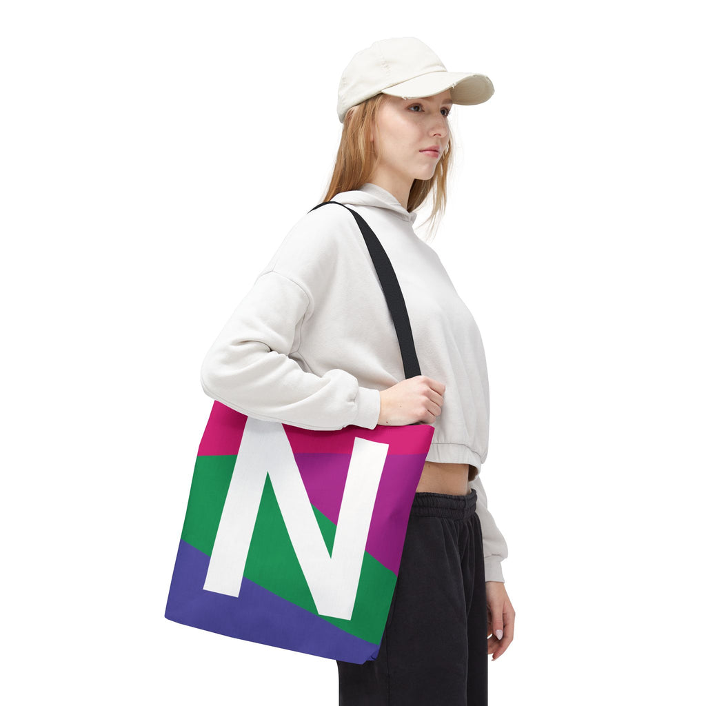Monogram 'N' Colorblock Tote Bag — Personalized Initial N Shoulder Tote