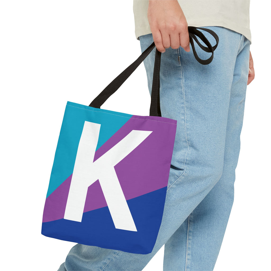 Monogram 'K' Colorblock Tote Bag — Personalized Initial K Shoulder Tote