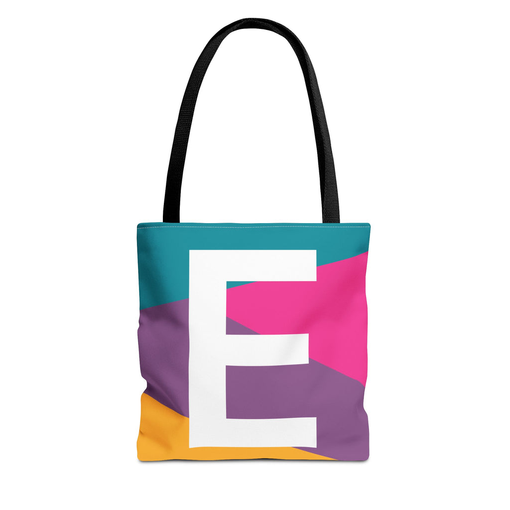 Monogram 'E' Colorblock Tote Bag — Personalized Initial E Shoulder Tote