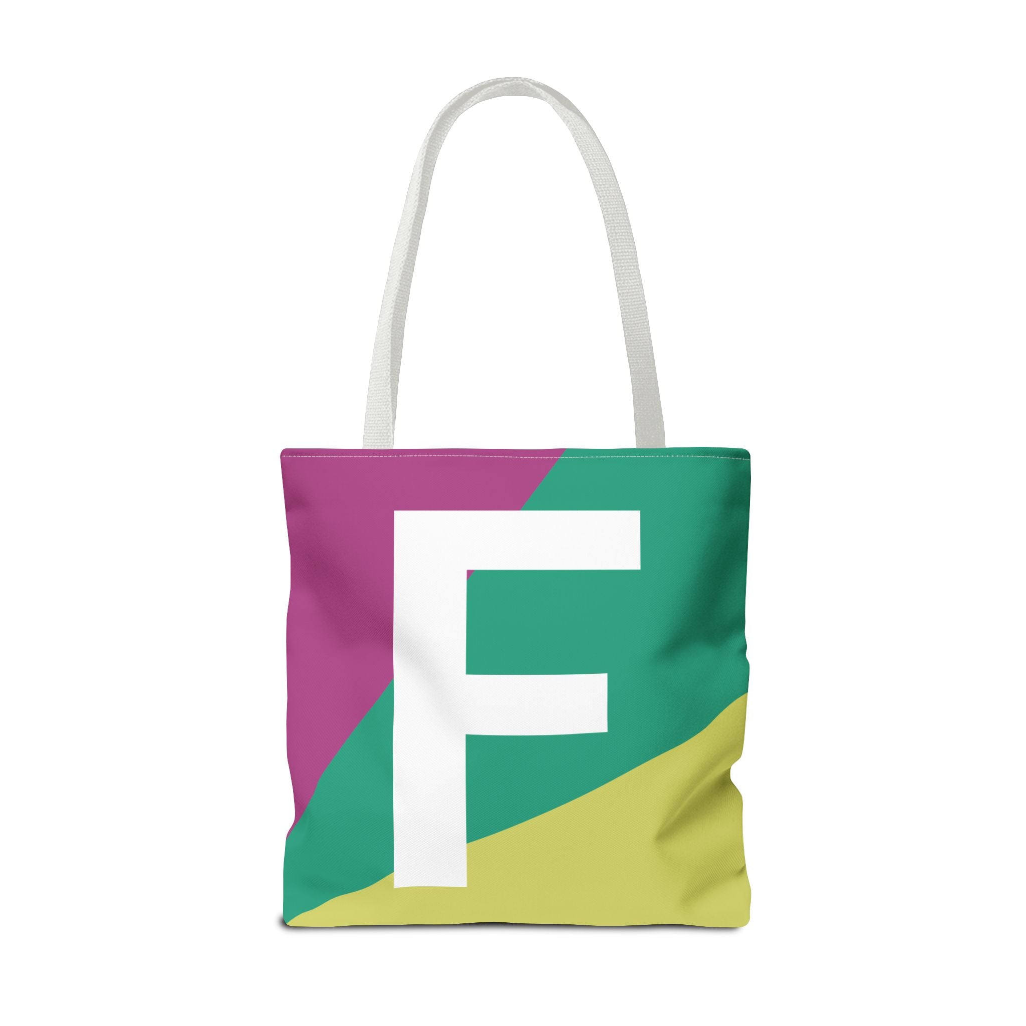 Monogram 'F' Colorblock Tote Bag — Personalized Initial F Shoulder Tote