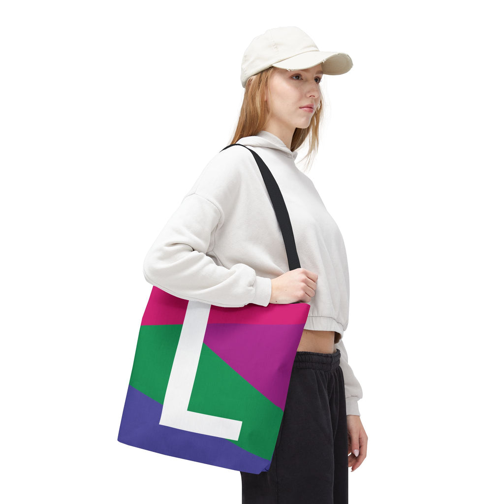 Monogram 'L' Colorblock Tote Bag — Personalized Initial L Shoulder Tote