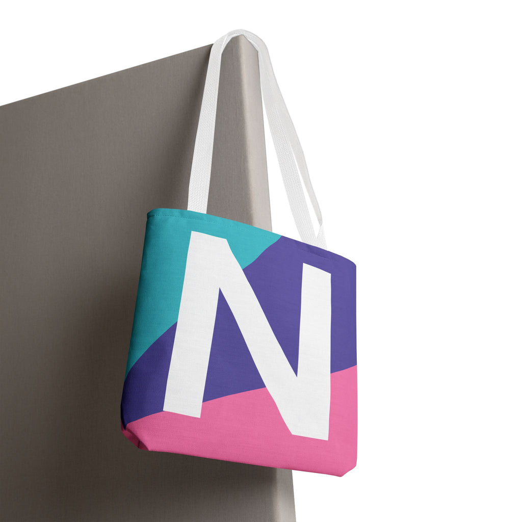 Monogram 'N' Colorblock Tote Bag — Personalized Initial N Shoulder Tote