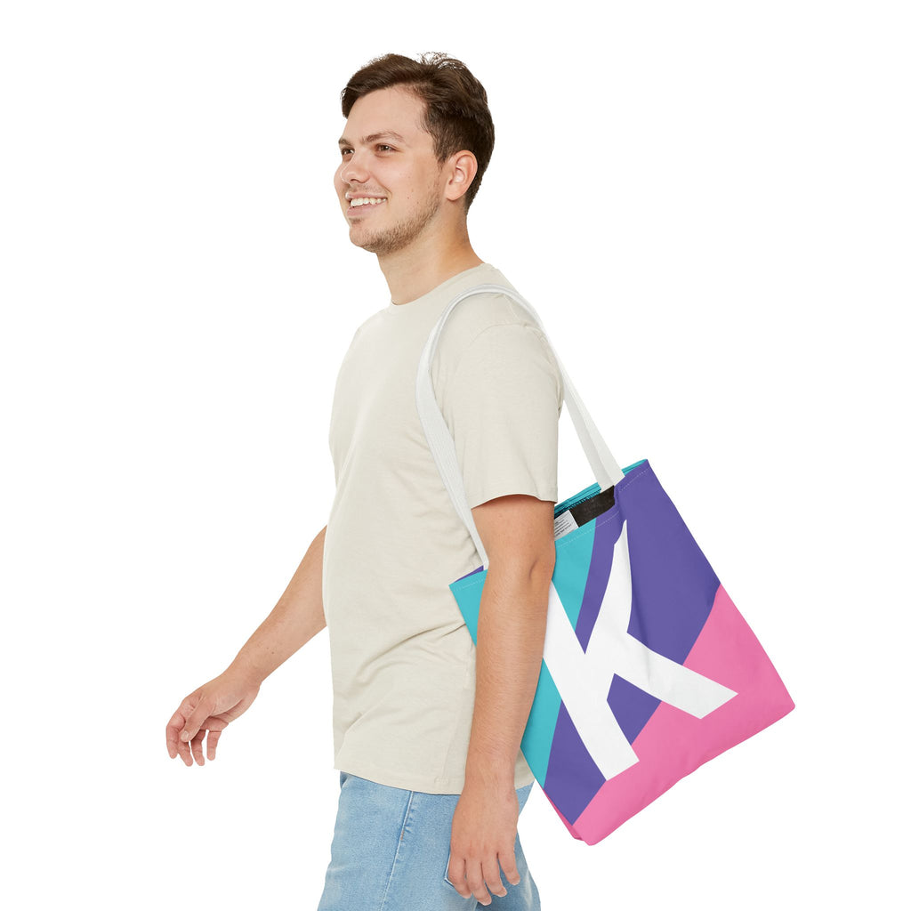 Monogram 'K' Colorblock Tote Bag — Personalized Initial K Shoulder Tote