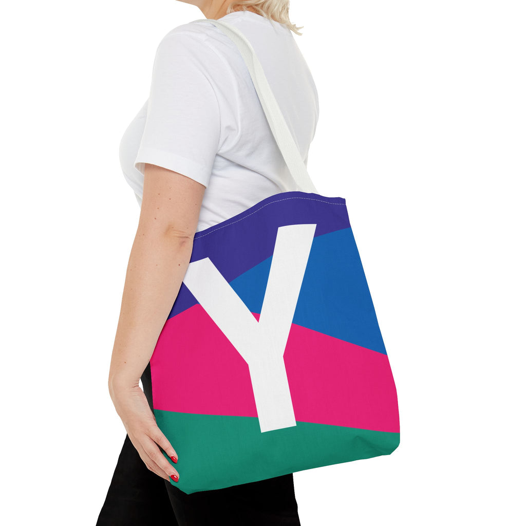Monogram 'Y' Colorblock Tote Bag — Personalized Initial Y Shoulder Tote