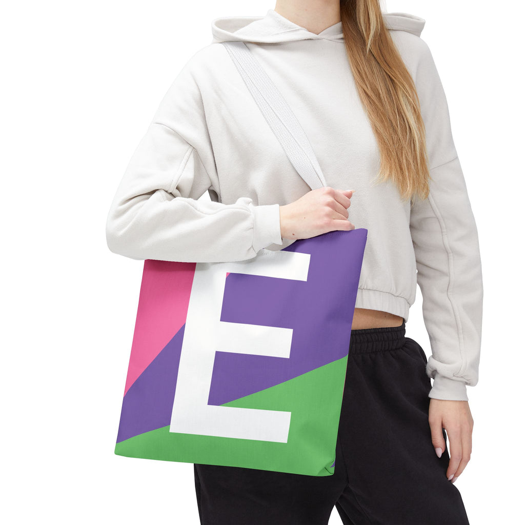 Monogram 'E' Colorblock Tote Bag — Personalized Initial E Shoulder Tote