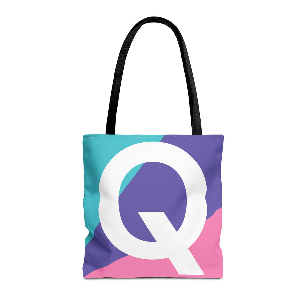 Monogram 'Q' Colorblock Tote Bag — Personalized Initial Q Shoulder Tote