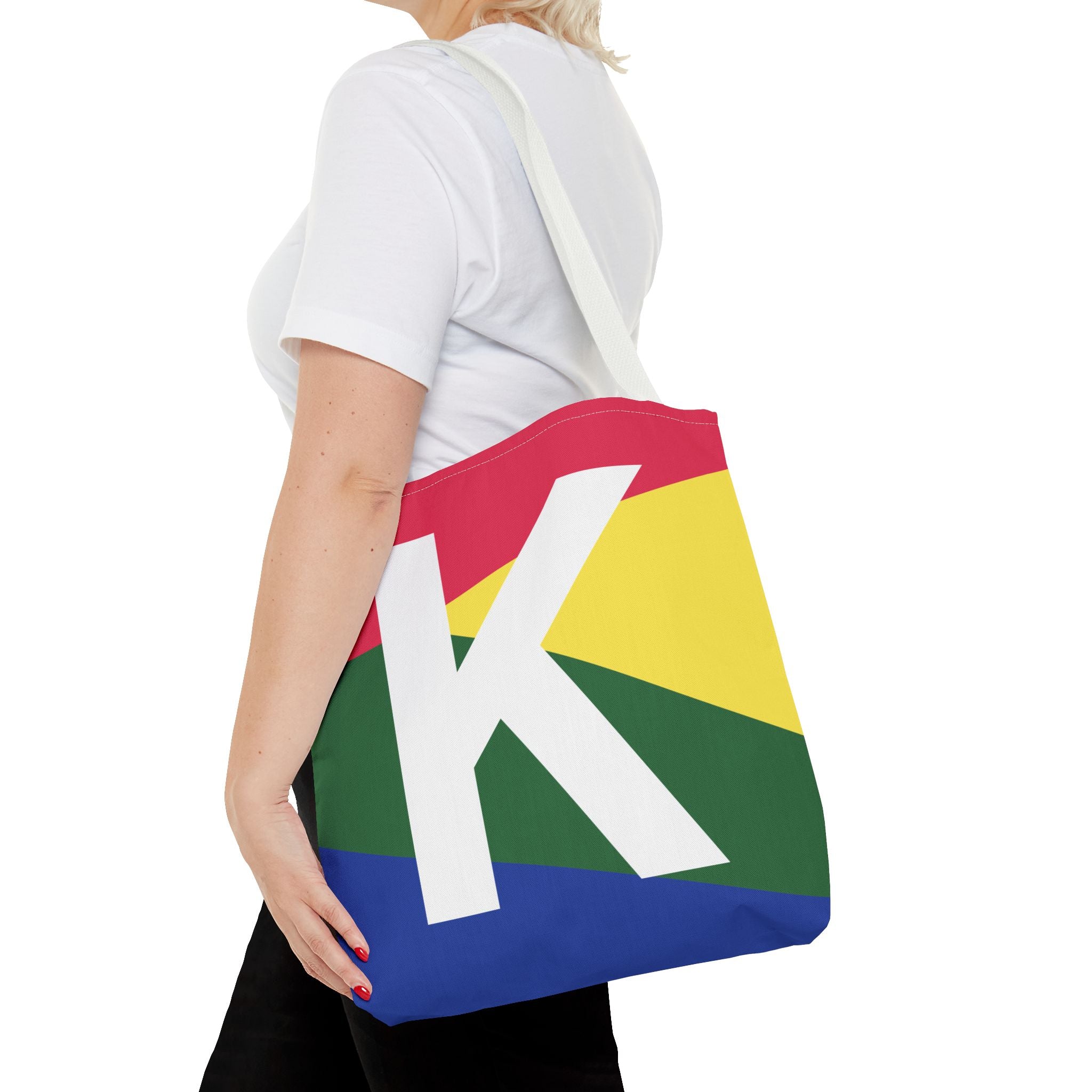 Monogram 'K' Colorblock Tote Bag — Personalized Initial K Shoulder Tote