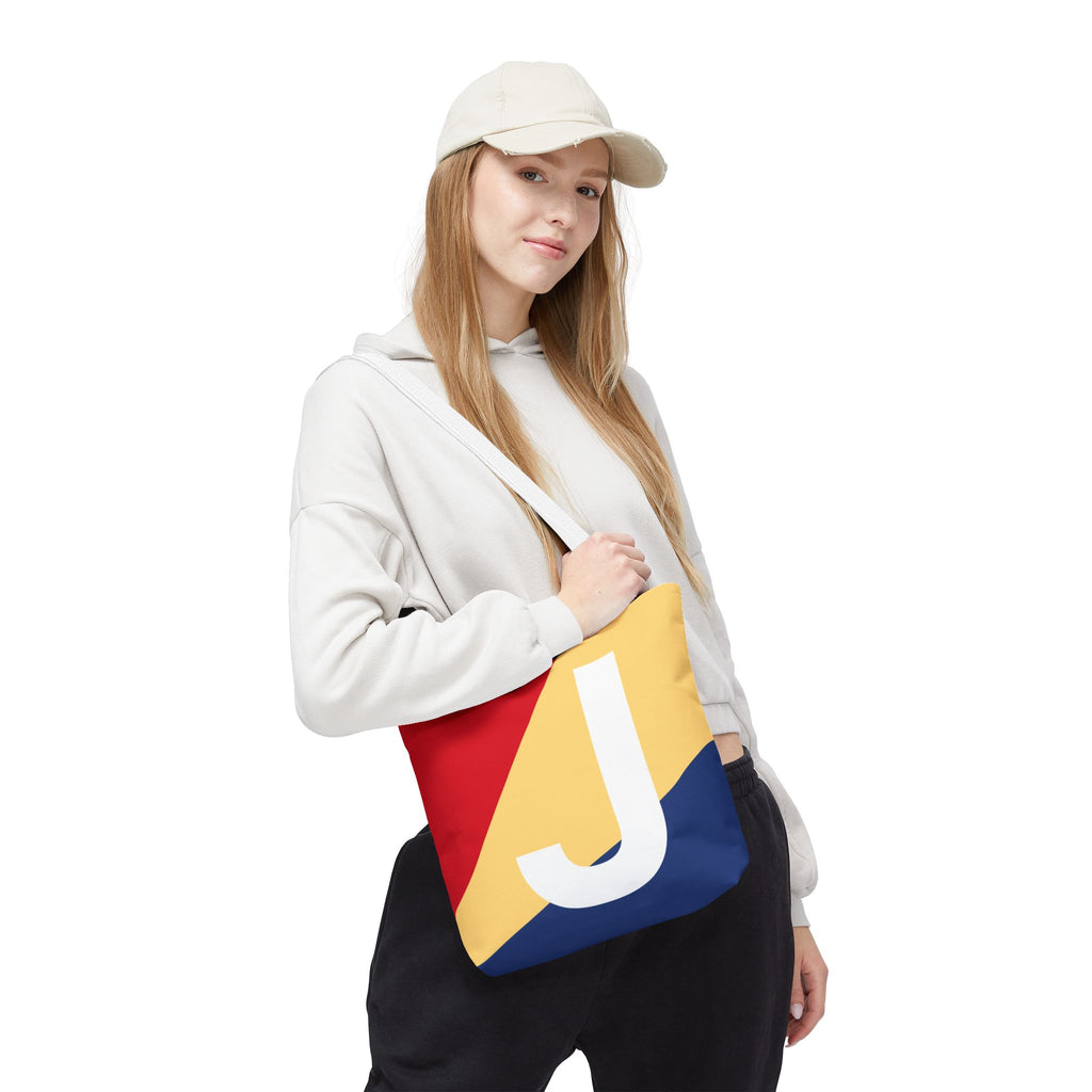 Monogram 'J' Colorblock Tote Bag — Personalized Initial J Shoulder Tote