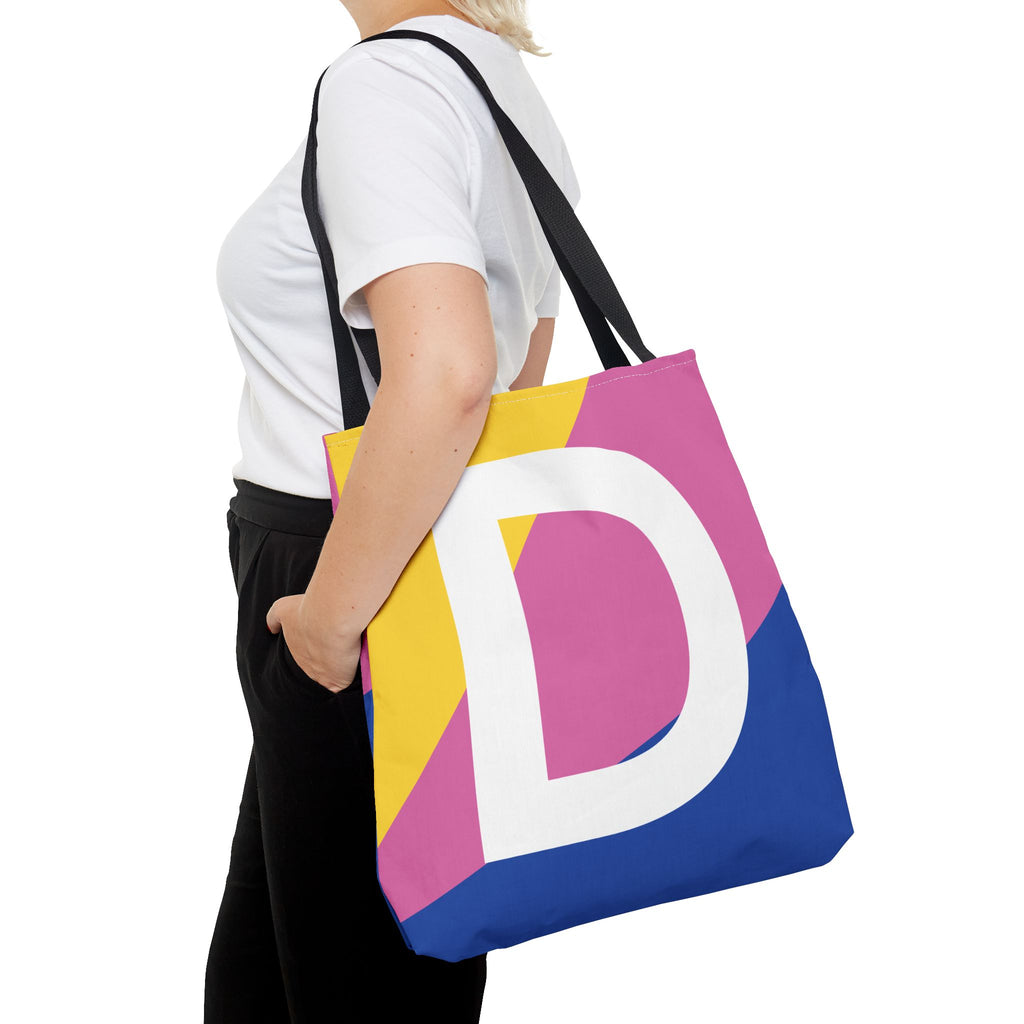 Monogram 'D' Colorblock Tote Bag — Personalized Initial D Shoulder Tote