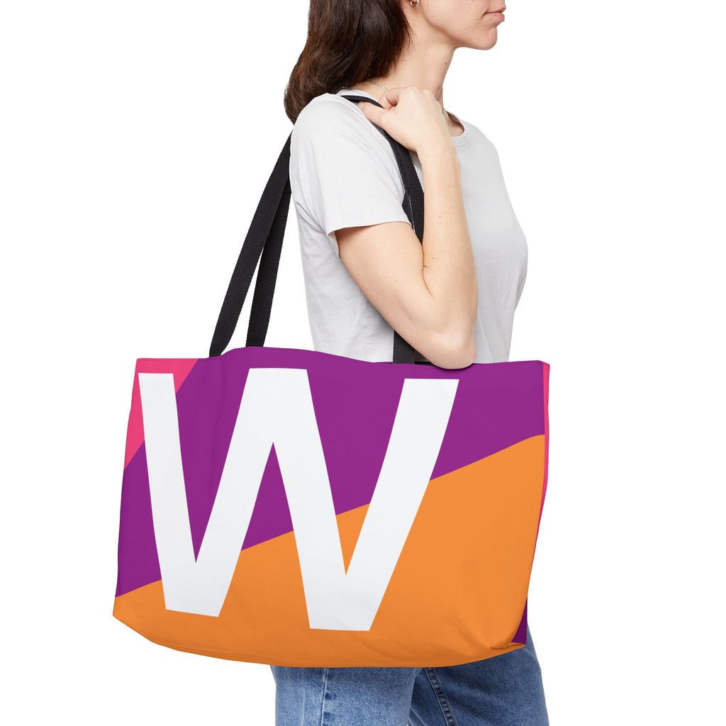 Personalized 'W' Colorblock Tote Bag — Monogram Weekender Tote