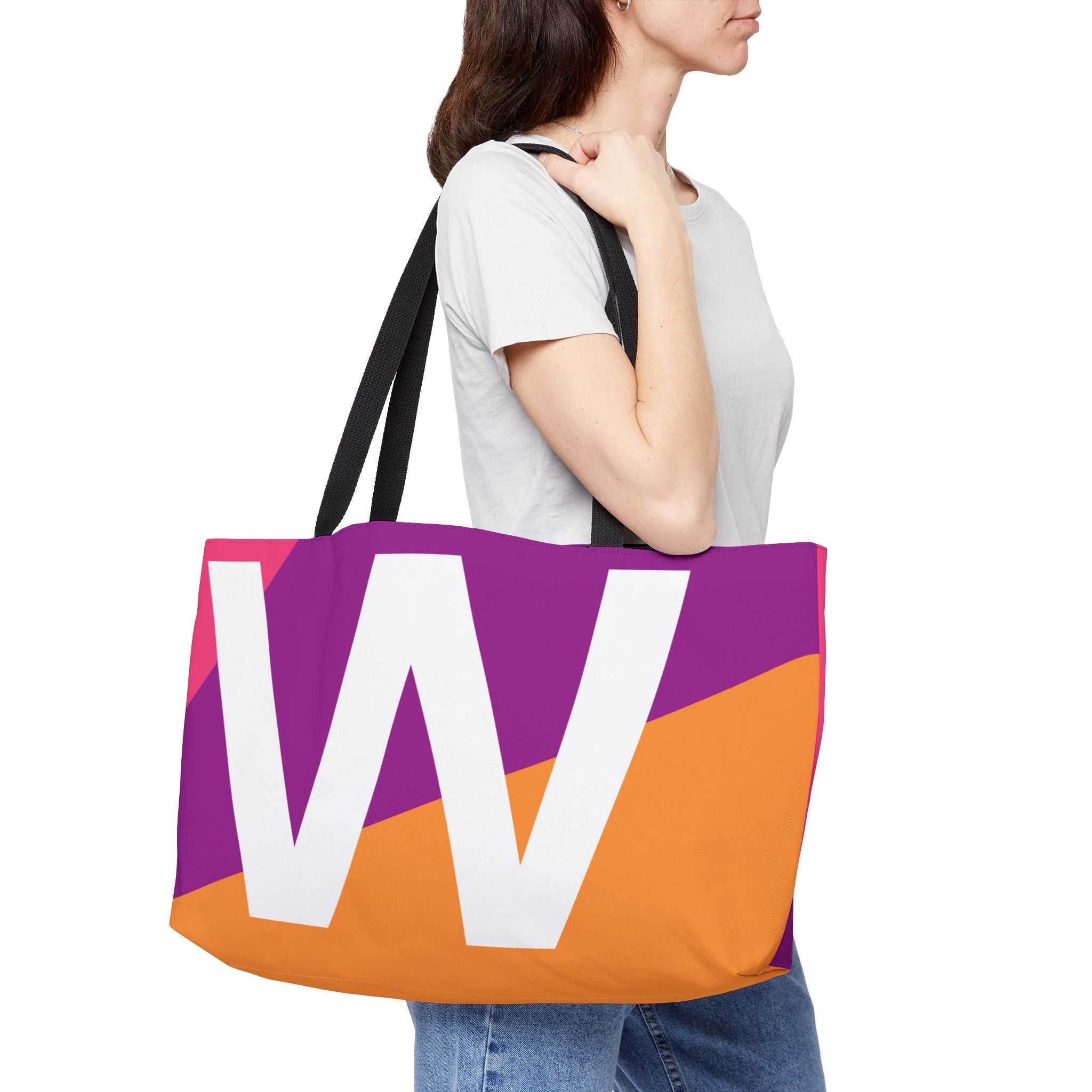 Personalized 'W' Colorblock Tote Bag — Monogram Weekender Tote