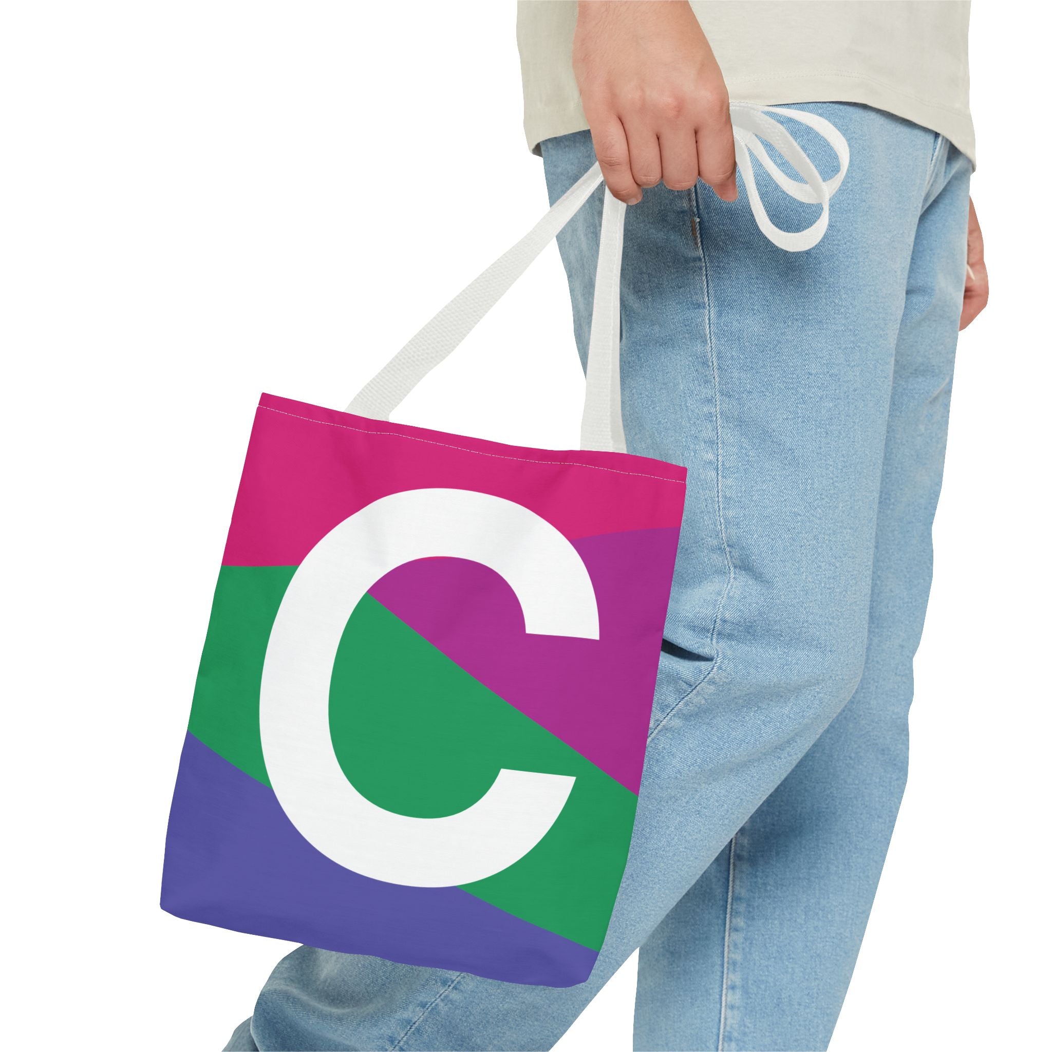 Monogram 'C' Colorblock Tote Bag — Personalized Initial C Shoulder Tote