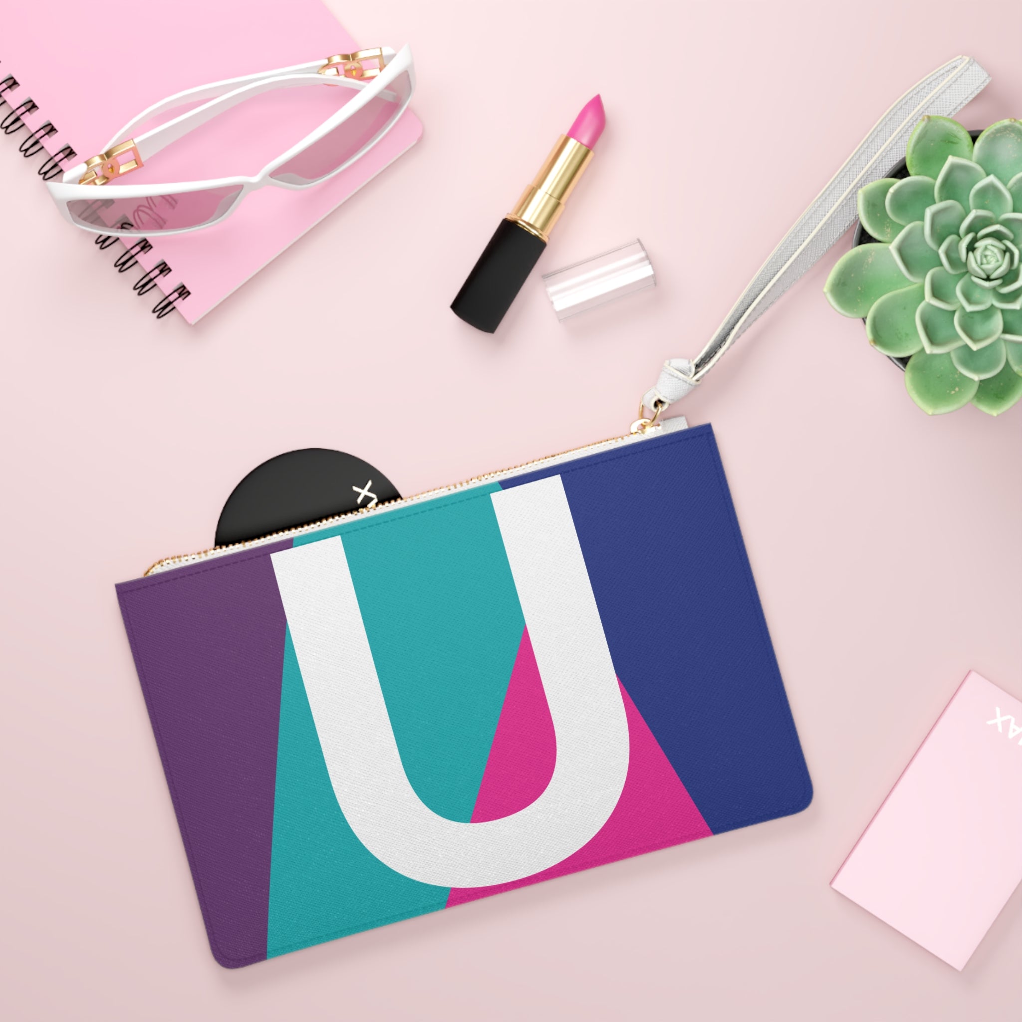 Monogram 'U' Colorblock Clutch Bag — Bold Geometric Wristlet for Everyday & Gifts