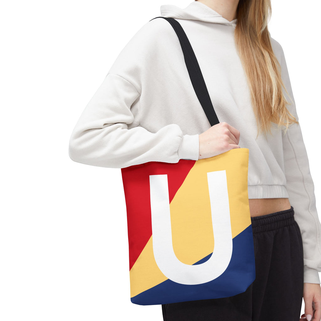 Monogram 'U' Colorblock Tote Bag — Personalized Initial U Shoulder Tote