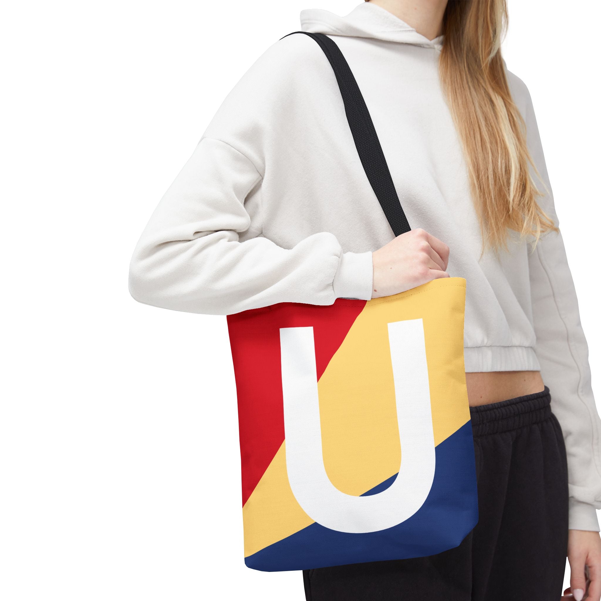 Monogram 'U' Colorblock Tote Bag — Personalized Initial U Shoulder Tote