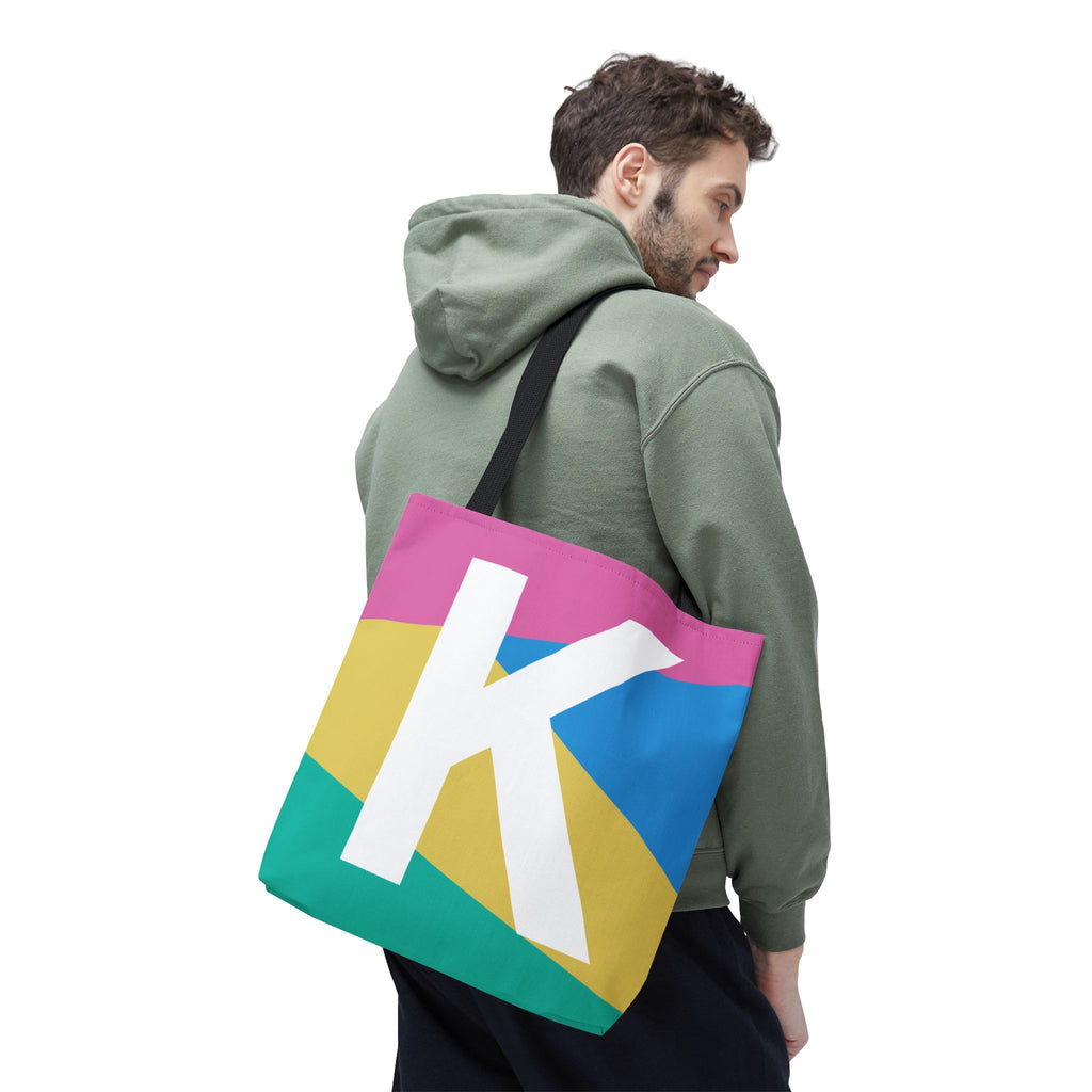 Monogram 'K' Colorblock Tote Bag — Personalized Initial K Shoulder Tote