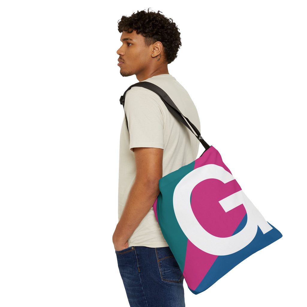 Initial Letter 'G' Colorblock Adjustable Tote Bag — Monogram Alphabet Shoulder Bag