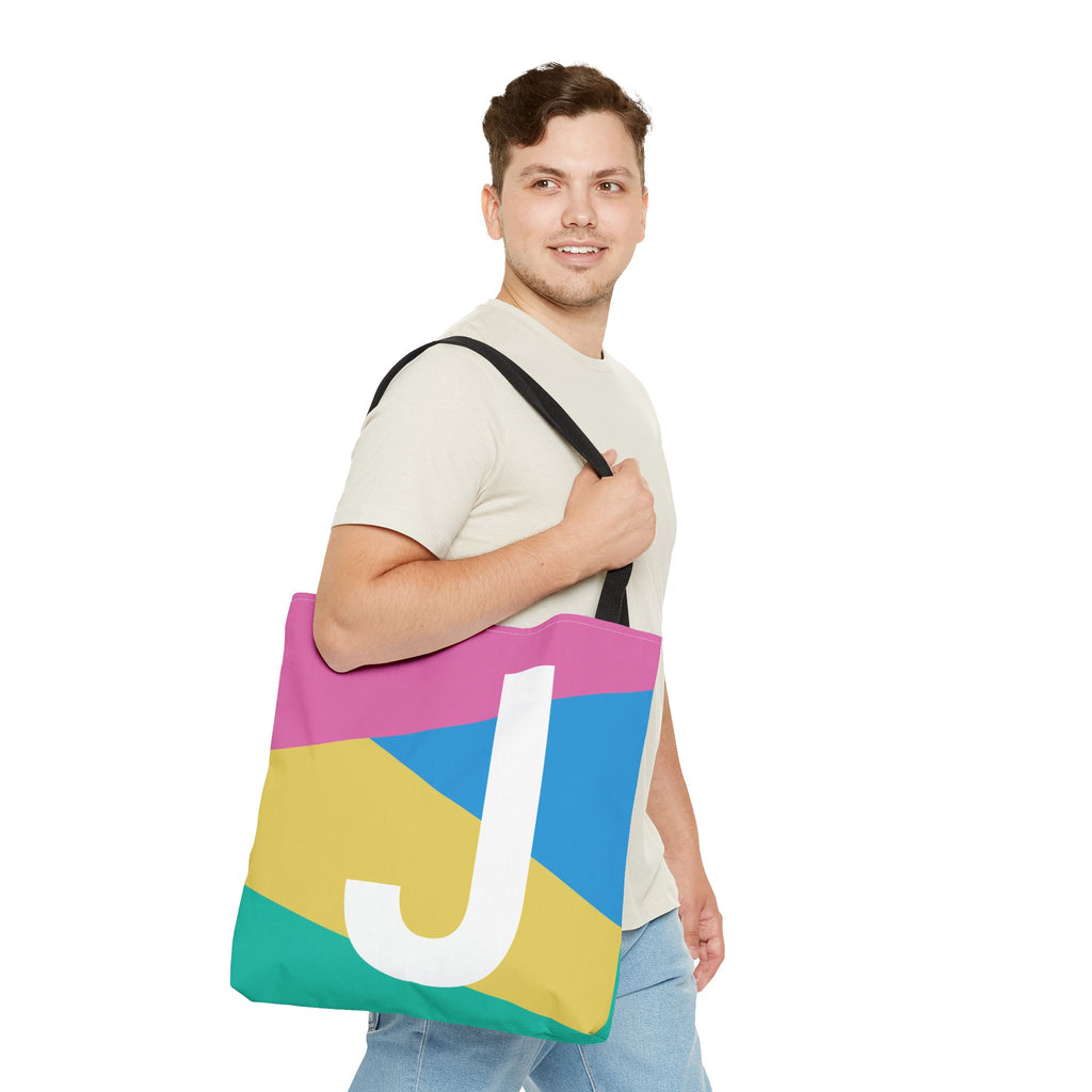 Monogram 'J' Colorblock Tote Bag — Personalized Initial J Shoulder Tote