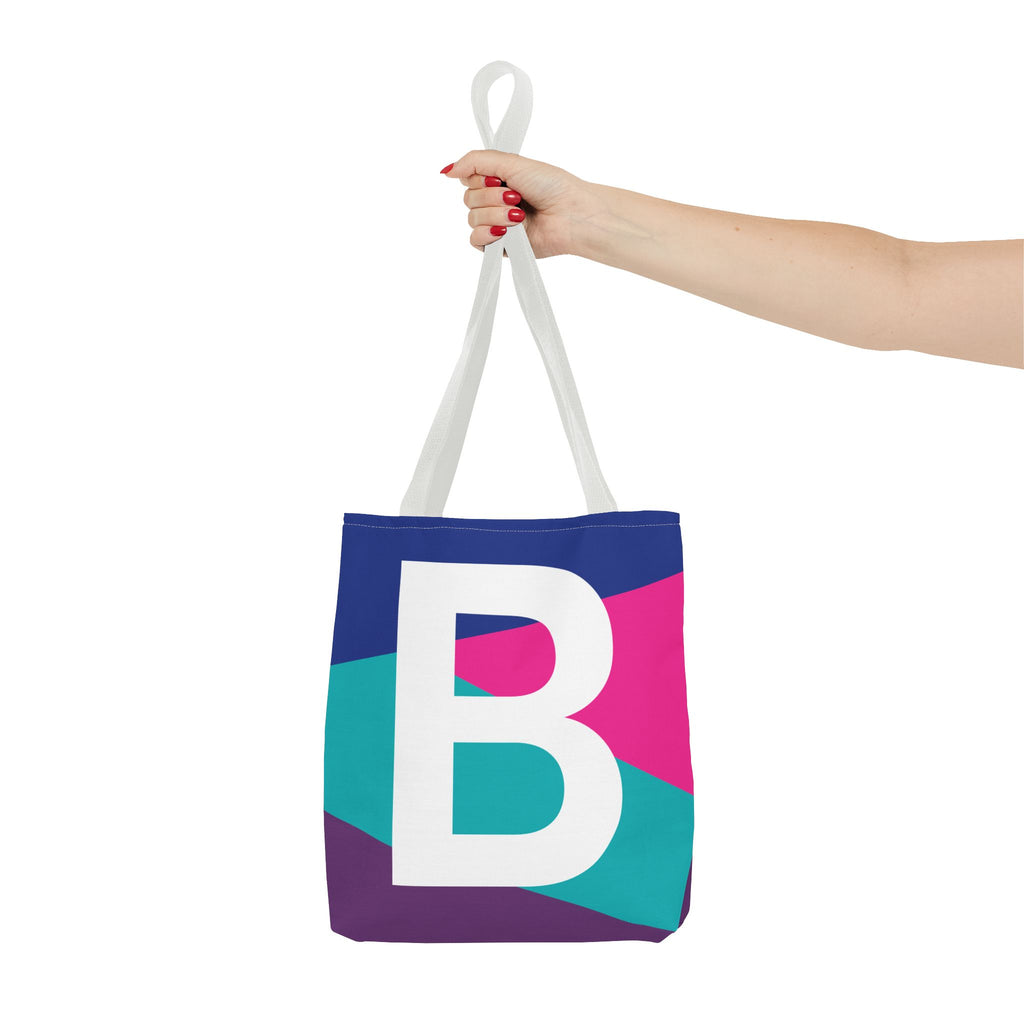 Monogram 'B' Colorblock Tote Bag — Personalized Initial B Shoulder Tote