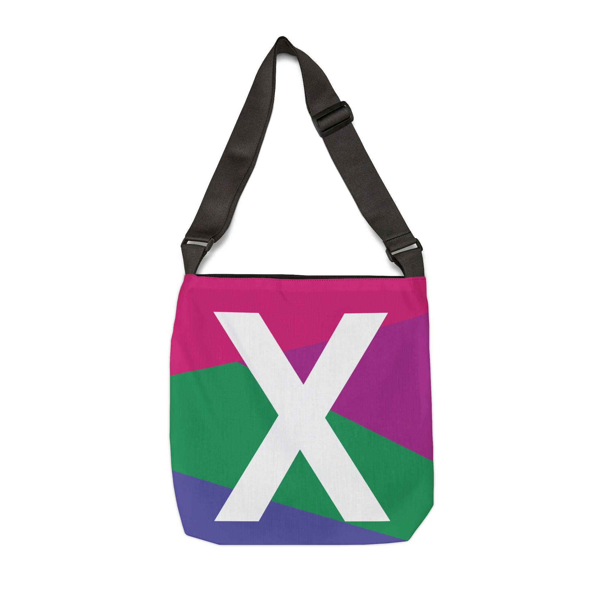 Initial Letter 'X' Colorblock Adjustable Tote Bag — Monogram Alphabet Shoulder Bag