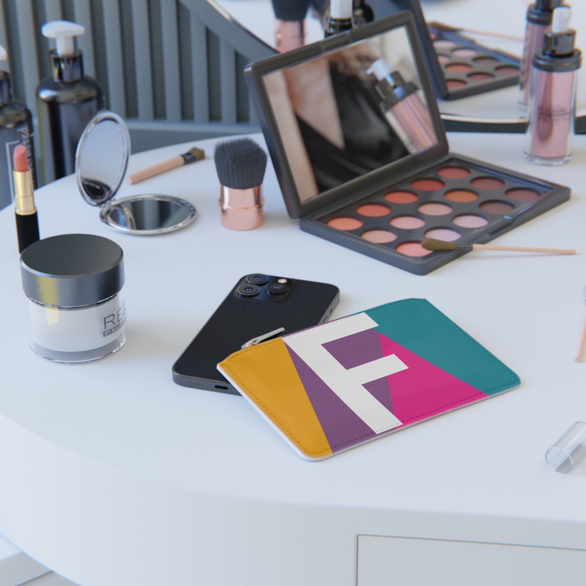 Initial F Mini Clutch — Colorblock Monogram Wristlet Wallet