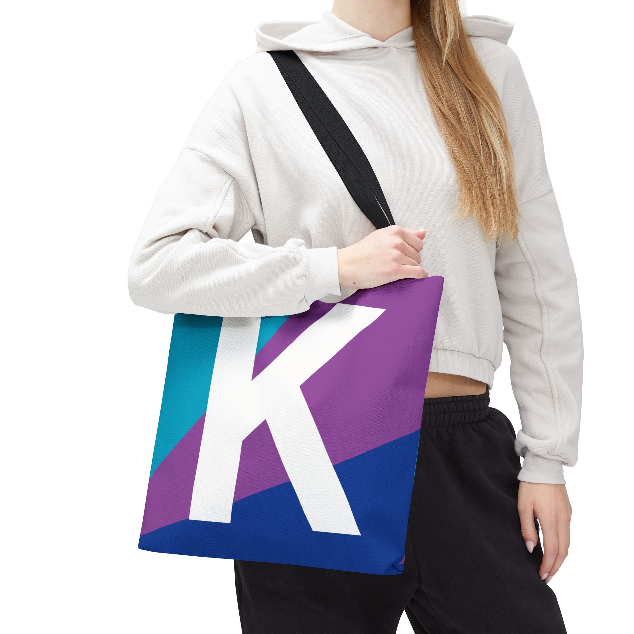 Monogram 'K' Colorblock Tote Bag — Personalized Initial K Shoulder Tote