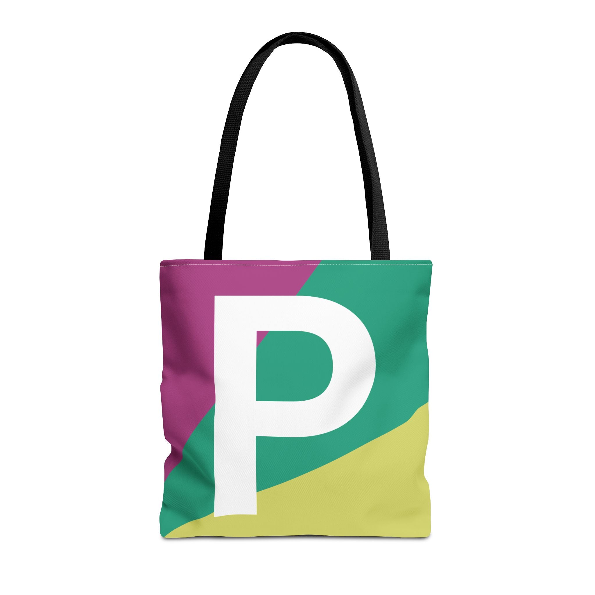 Monogram 'P' Colorblock Tote Bag — Personalized Initial P Shoulder Tote