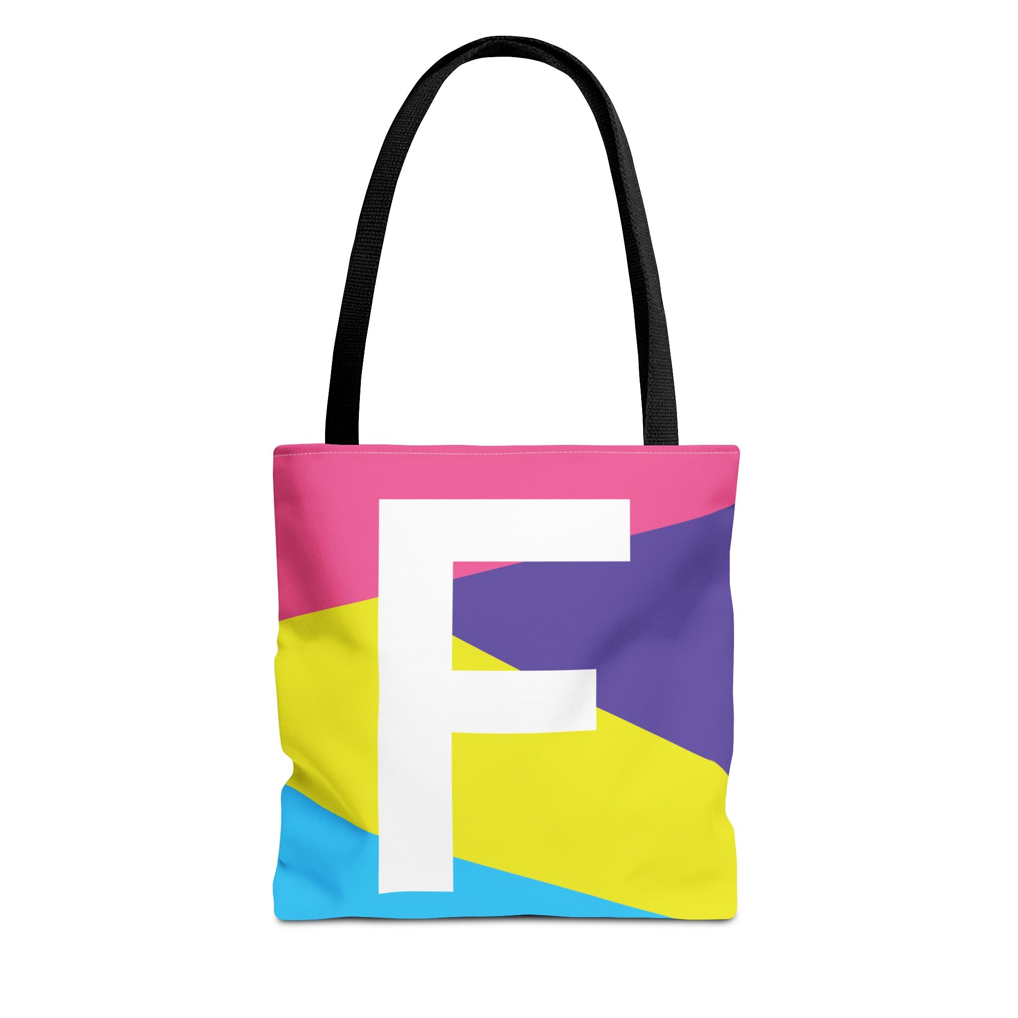 Monogram 'F' Colorblock Tote Bag — Personalized Initial F Shoulder Tote
