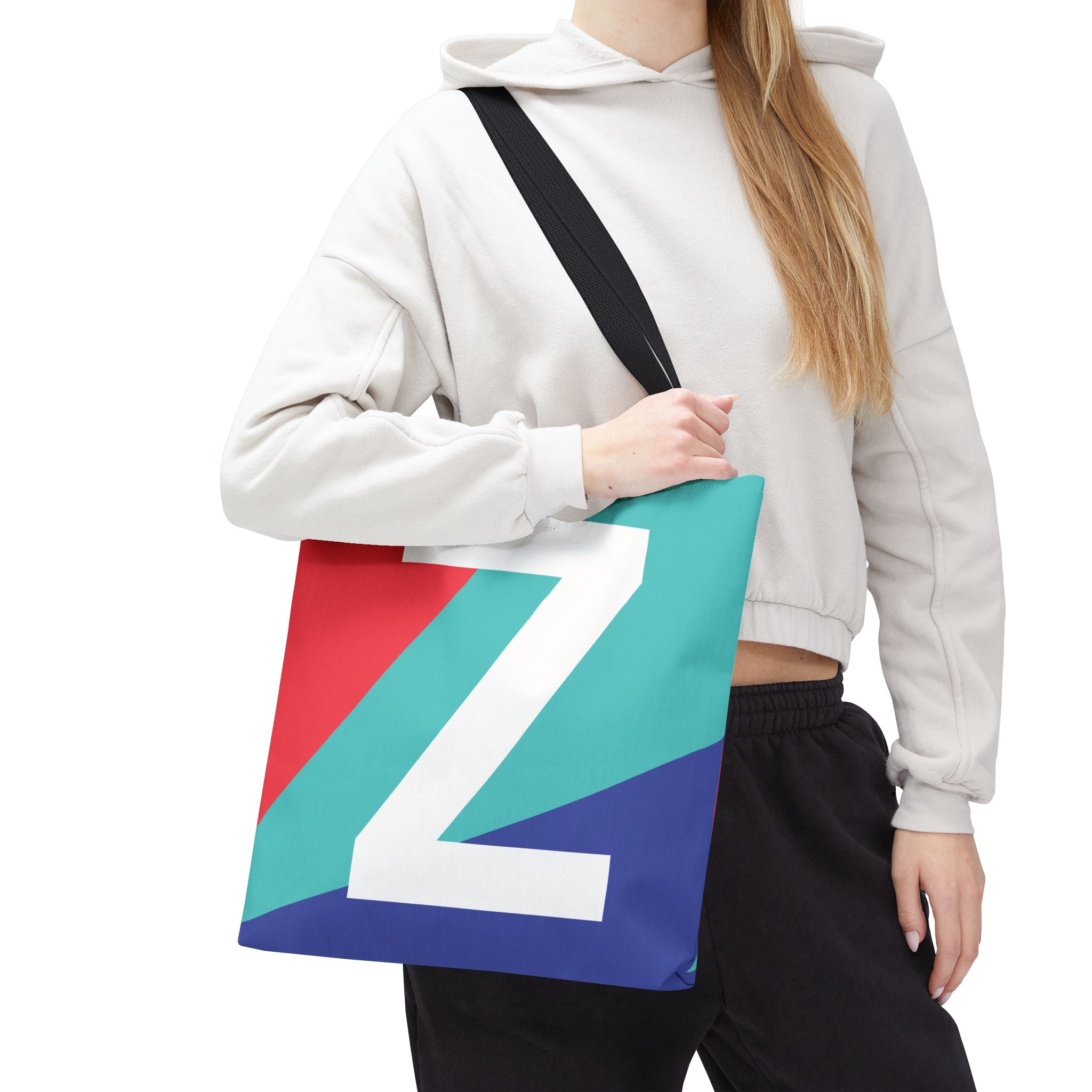 Monogram 'Z' Colorblock Tote Bag — Personalized Initial Z Shoulder Tote