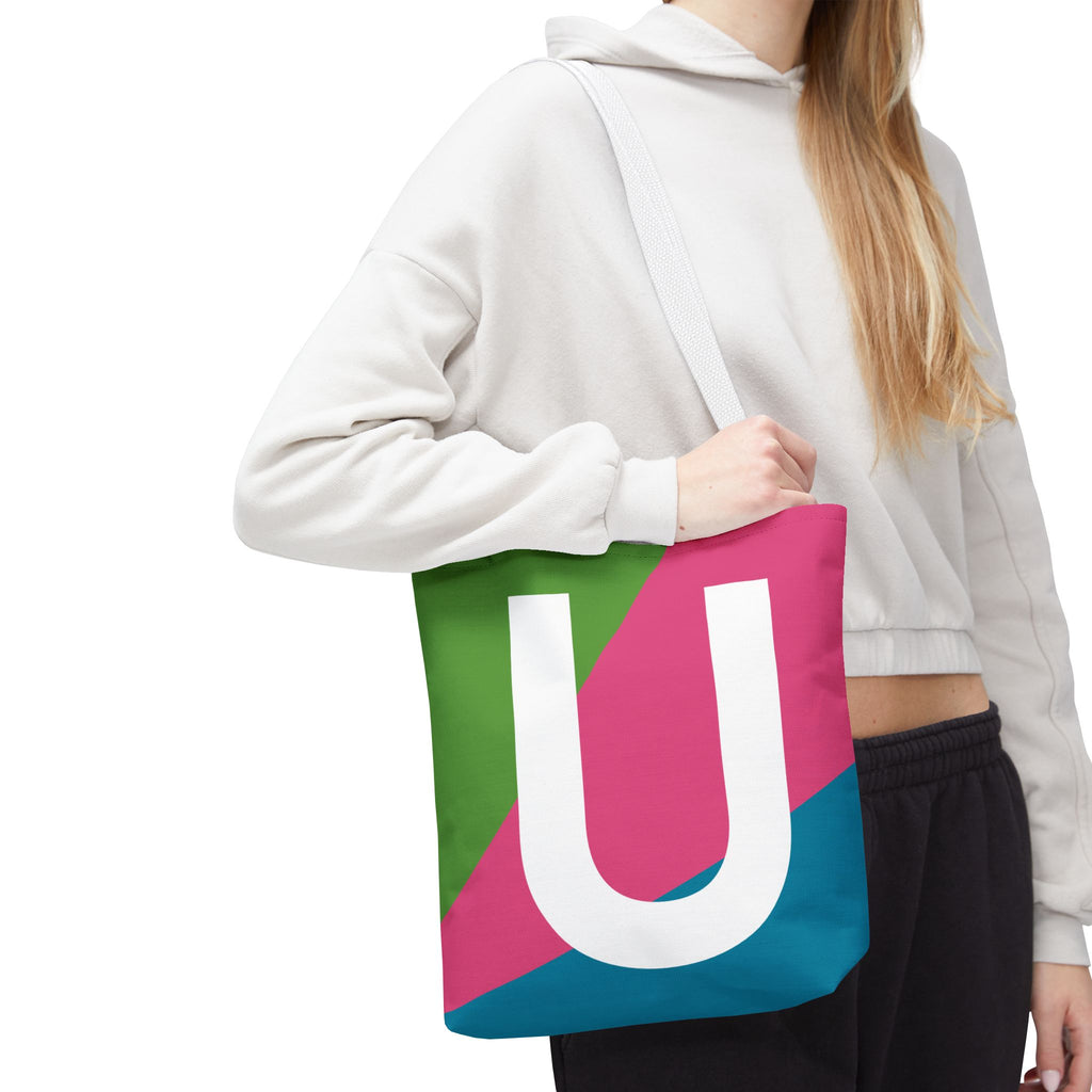 Monogram 'U' Colorblock Tote Bag — Personalized Initial U Shoulder Tote