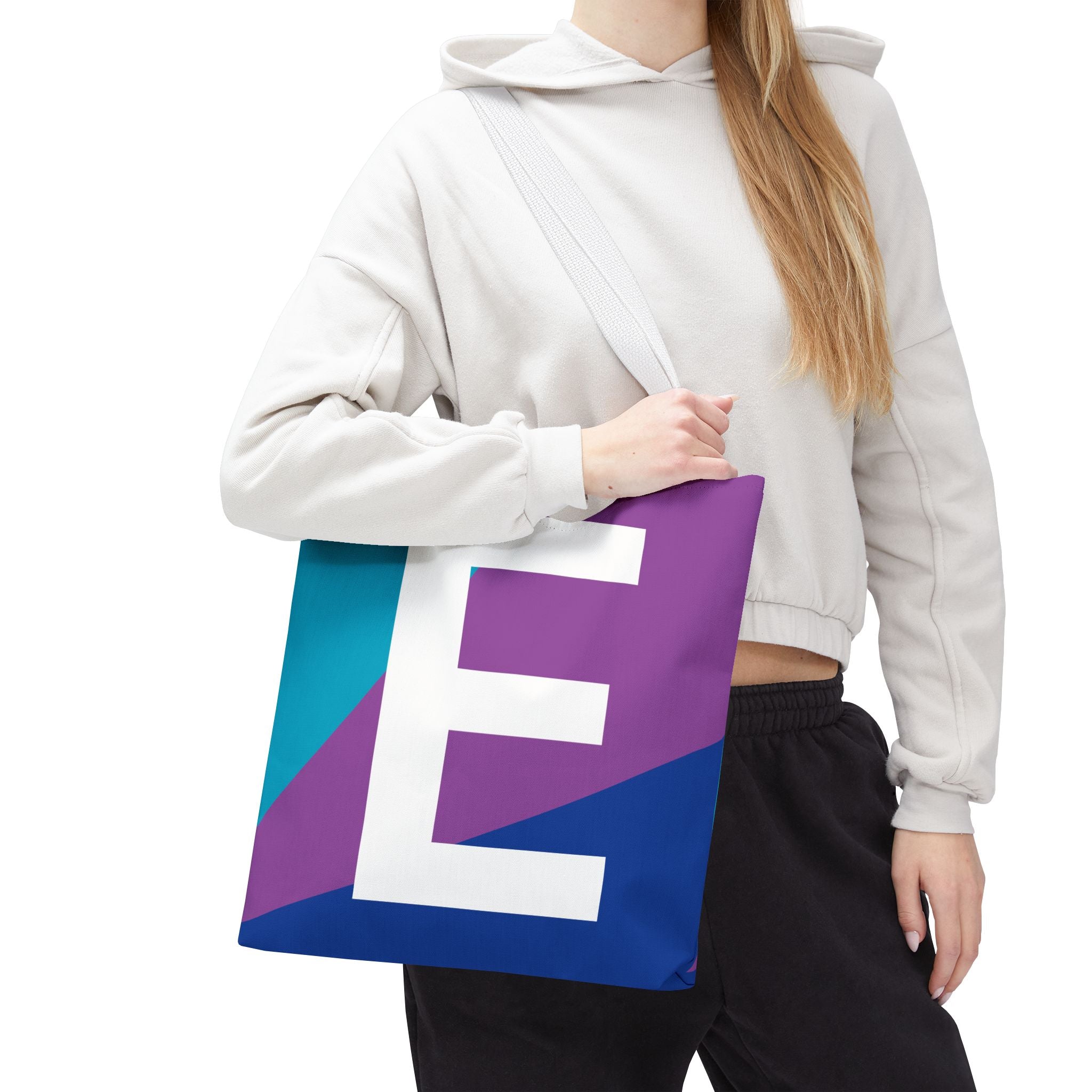 Monogram 'E' Colorblock Tote Bag — Personalized Initial E Shoulder Tote