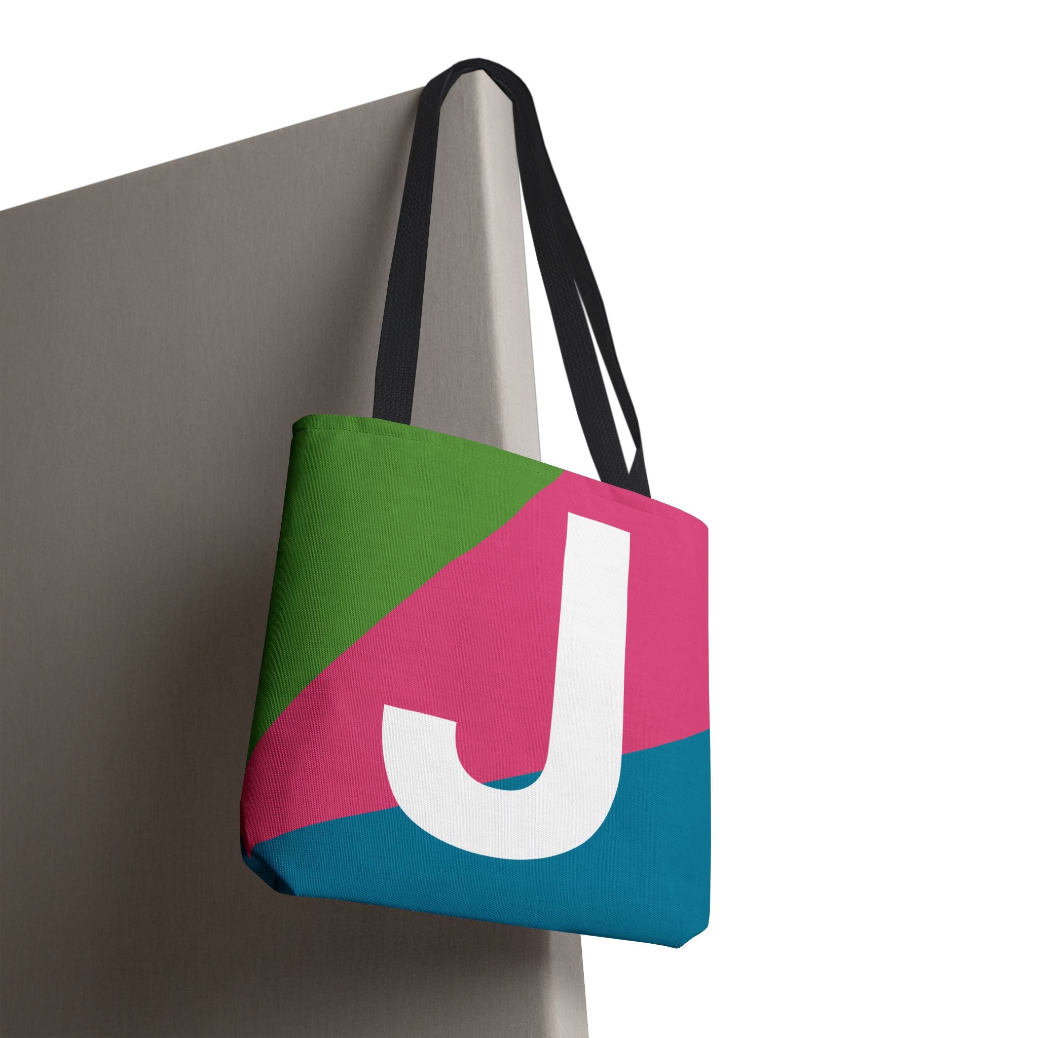 Monogram 'J' Colorblock Tote Bag — Personalized Initial J Shoulder Tote