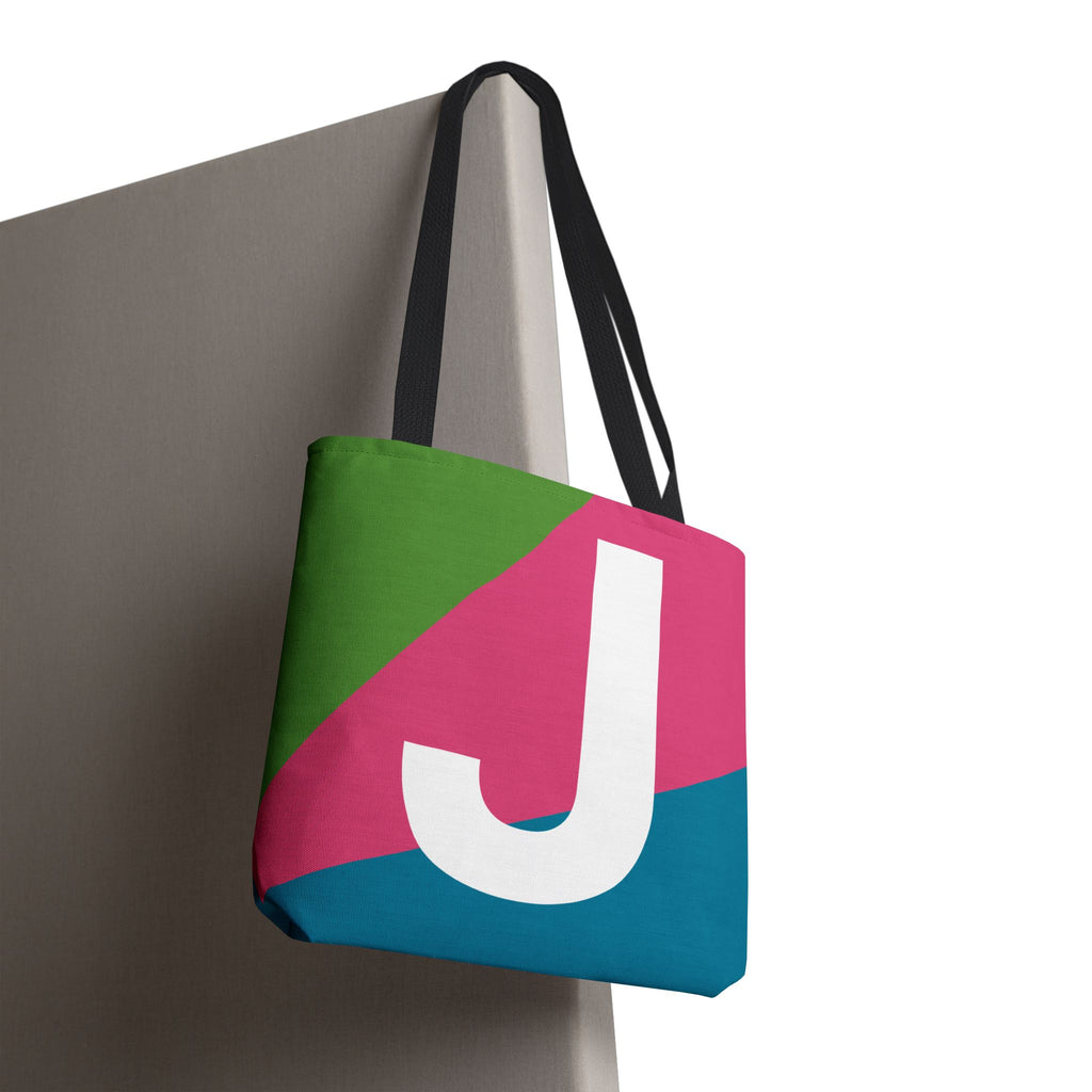 Monogram 'J' Colorblock Tote Bag — Personalized Initial J Shoulder Tote