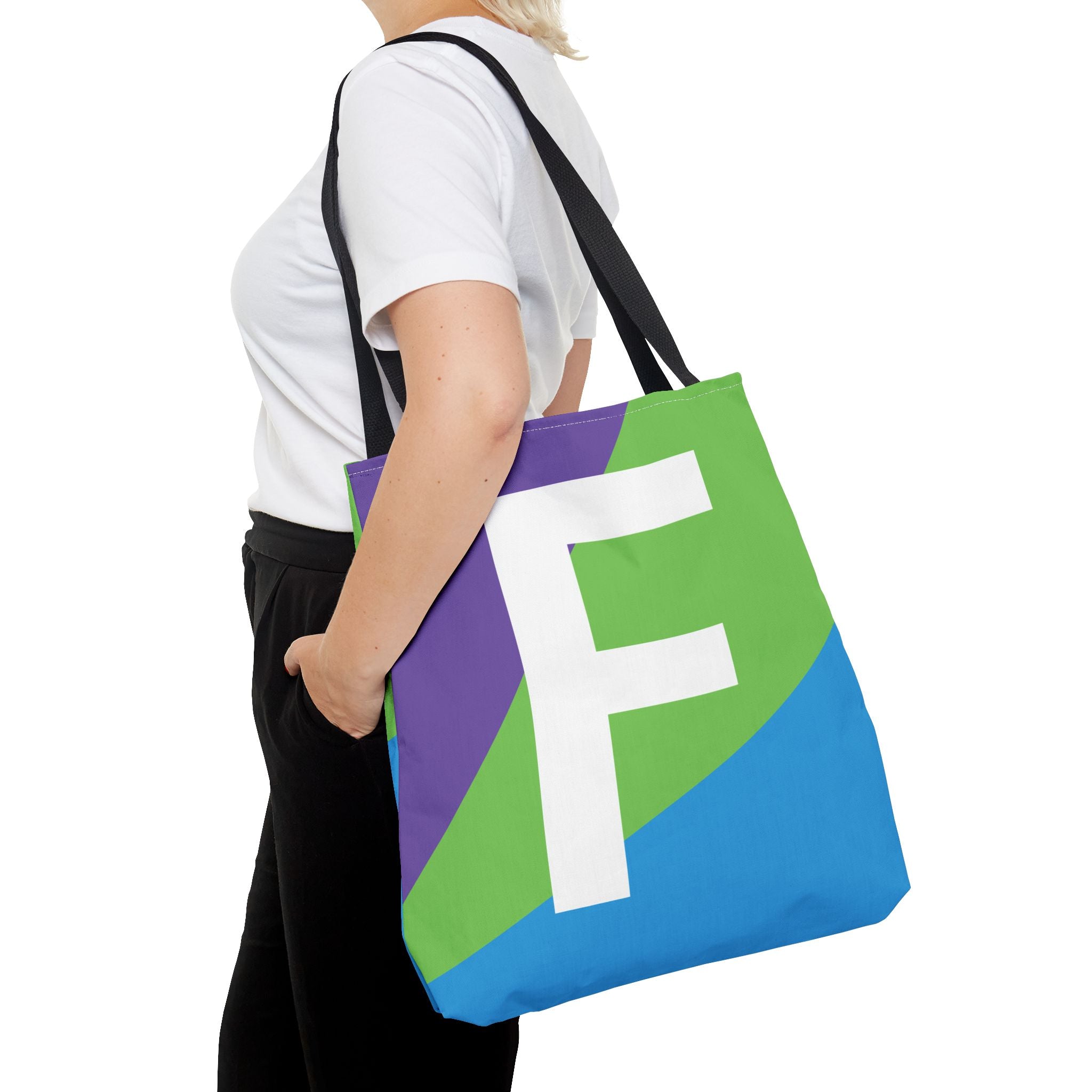 Monogram 'F' Colorblock Tote Bag — Personalized Initial F Shoulder Tote