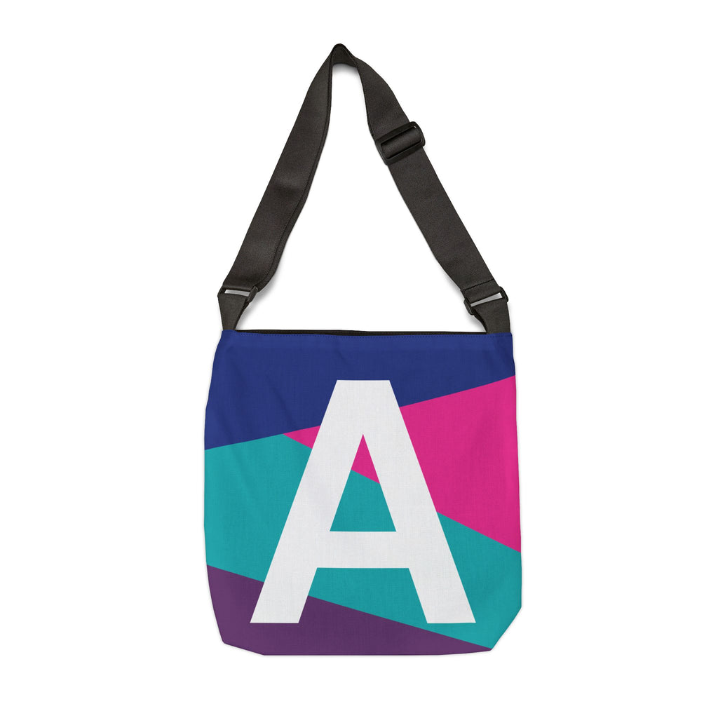 Initial Letter 'A' Colorblock Adjustable Tote Bag — Monogram Alphabet Shoulder Bag