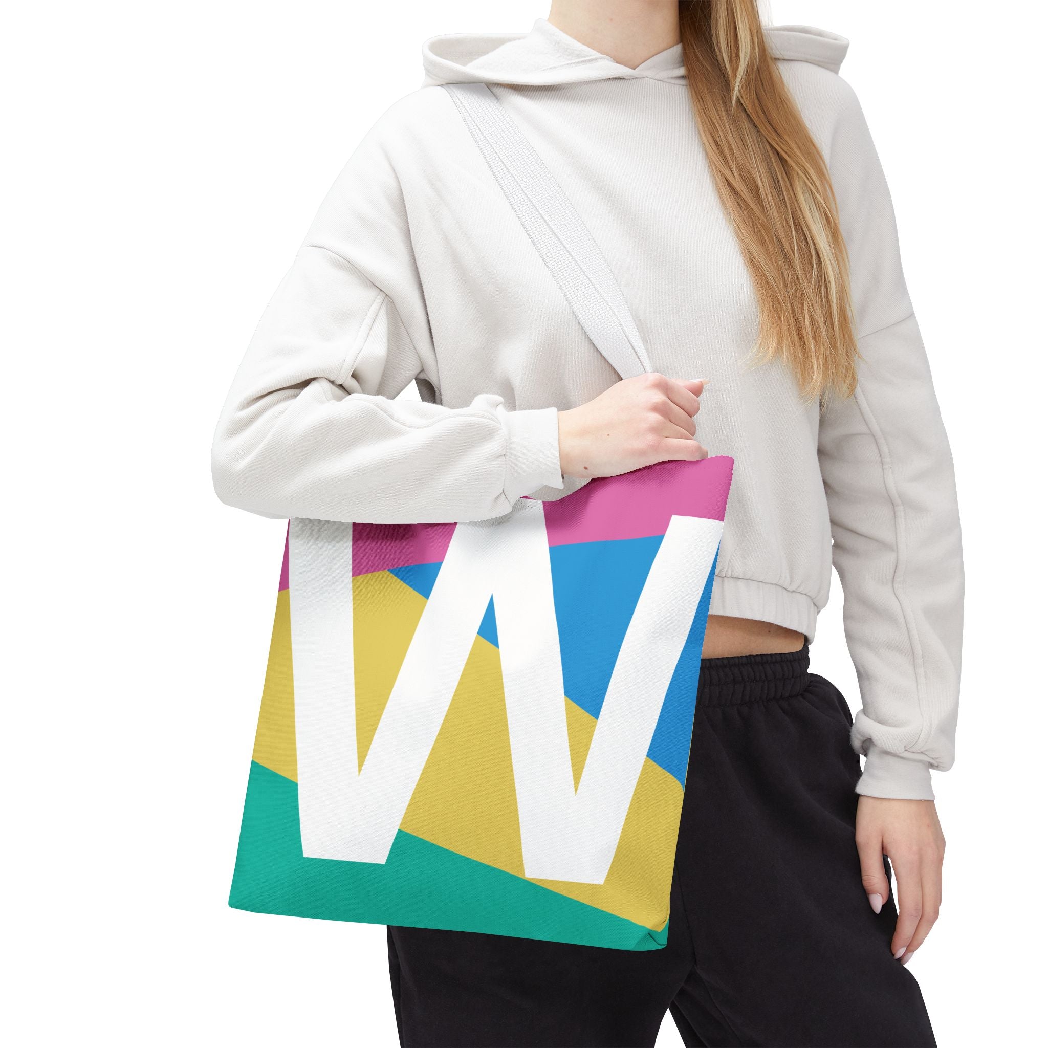 Monogram 'W' Colorblock Tote Bag — Personalized Initial W Shoulder Tote