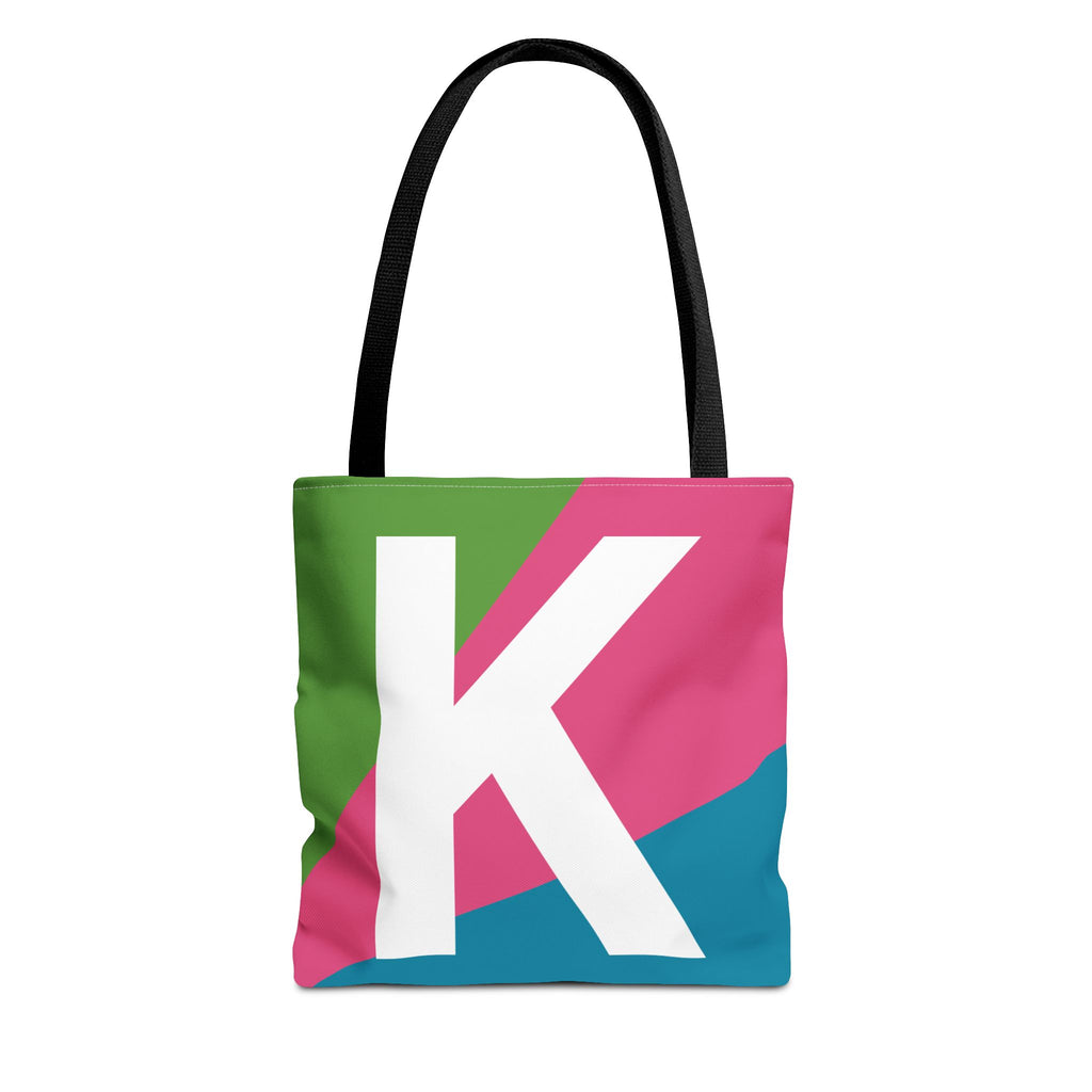 Monogram 'K' Colorblock Tote Bag — Personalized Initial K Shoulder Tote