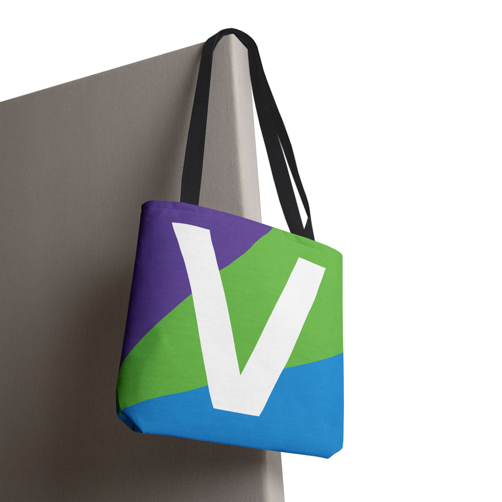 Monogram 'V' Colorblock Tote Bag — Personalized Initial V Shoulder Tote