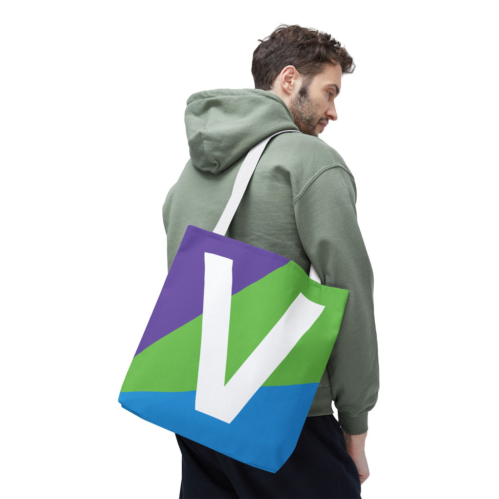 Monogram 'V' Colorblock Tote Bag — Personalized Initial V Shoulder Tote